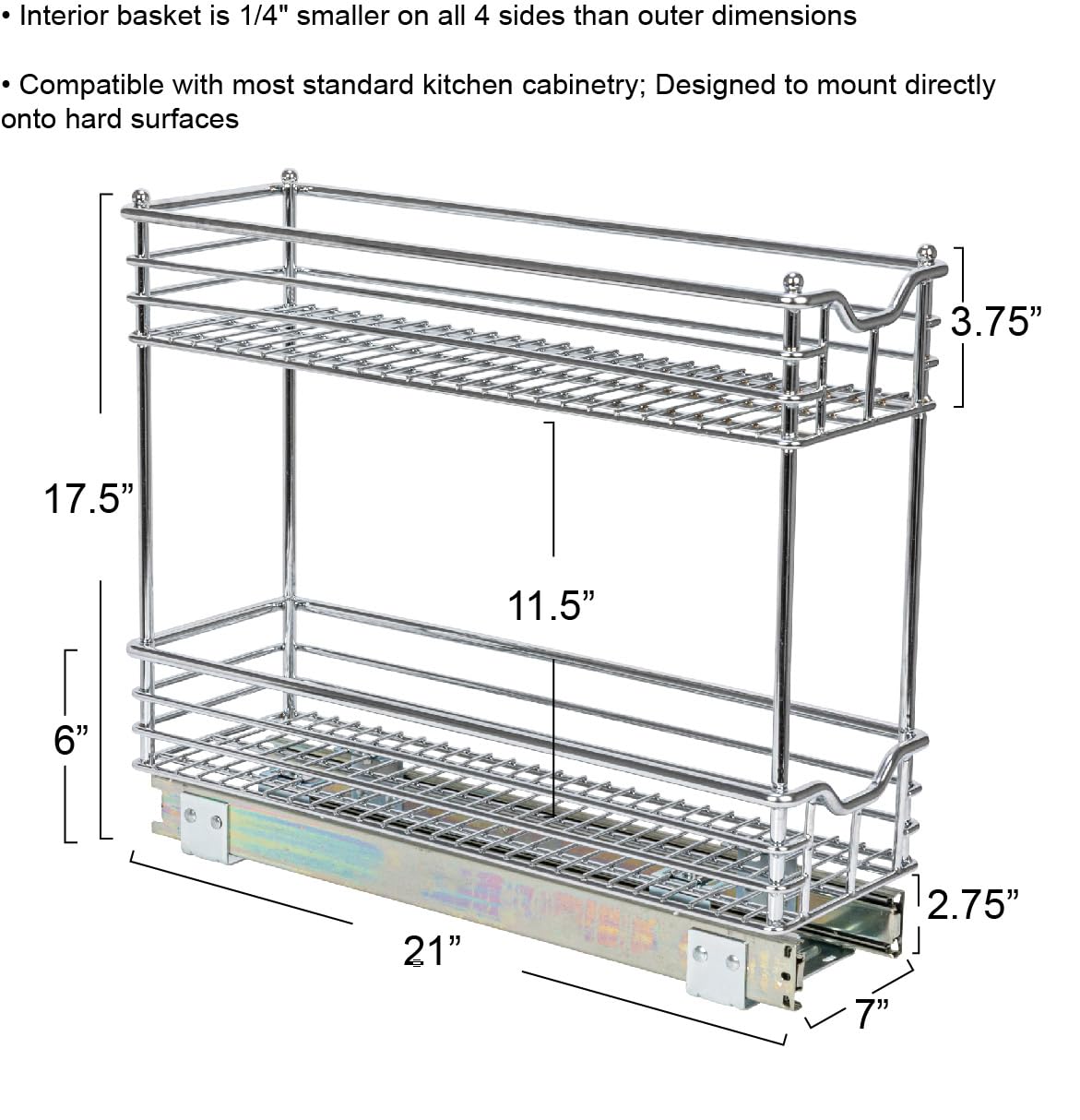 Household Essentials Narrow Sliding Cabinet Organizer, Two Tier Chrome Organizer, Chrome, Great For Slim Cabinets In Kitchen, Ba