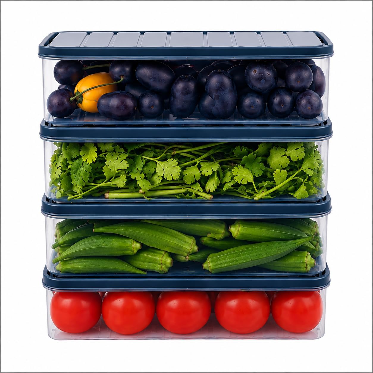 P Seven Fridge Storage Containers Set With Airtight Lid, 1200 Ml Plastic Food Storage Boxes, Stackable Transparent Kitchen Organ