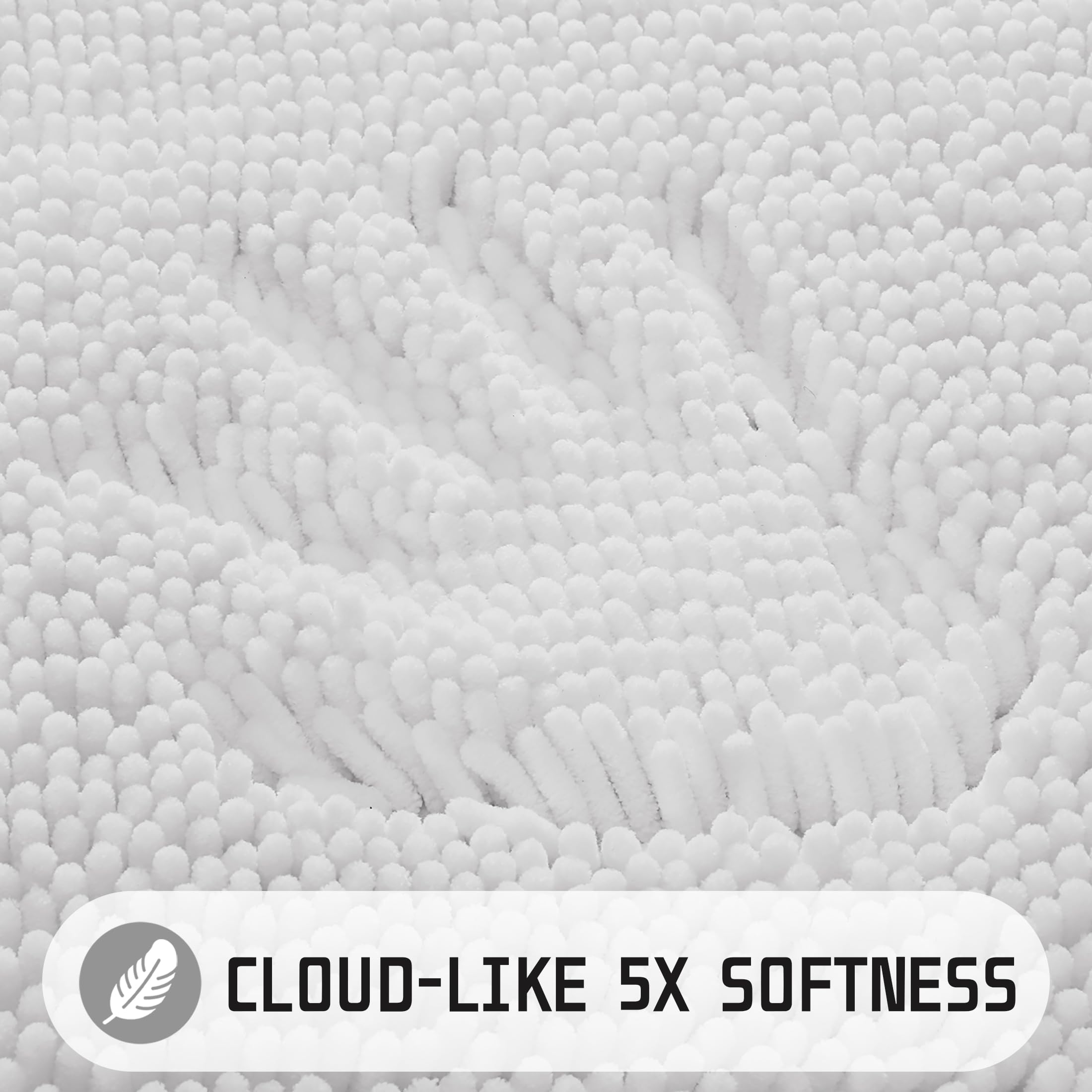 Yimobra Chenille Bathroom Rug  Extra Soft Shaggy Bath Rugs  Non-Slip Bathroom Floor Mat  Water Absorbent  Thick Durable  Machine Washable  Plush Microfiber Rugs for Shower Bathtubs  24x17 Bright White