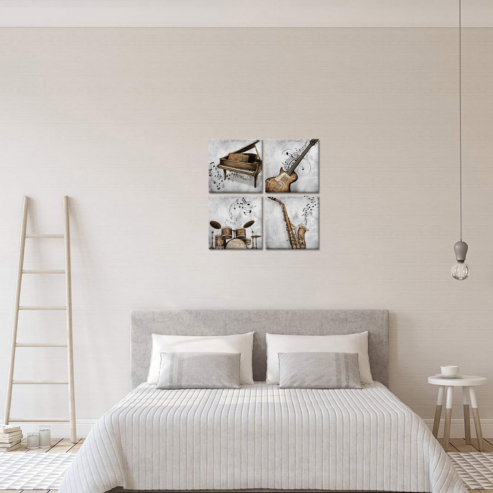 Lovehouse Music Canvas Wall Art Muisc Pictures For Wall Jazz Guitar Piano Saxophone And Drum Painting Poster Prints