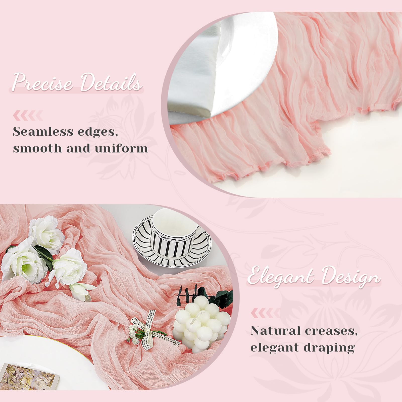 Pink Table Runner, 10Ft 120in Cheesecloth Table Runner, Gauze Rustic Cheese Cloth Table Runners for Wedding, Party, Baby & Brida