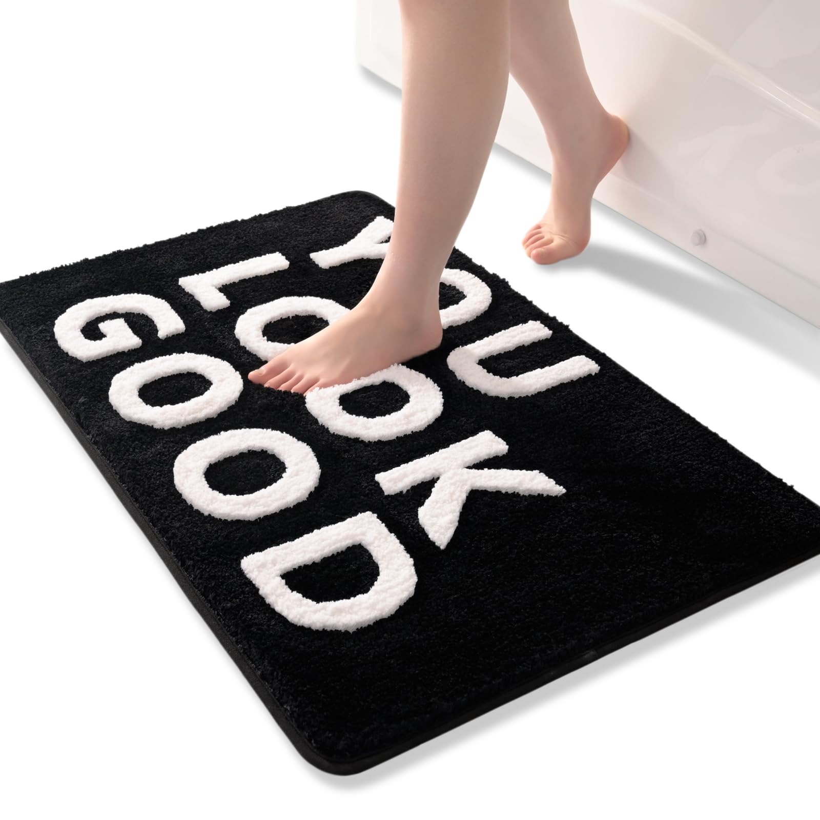 Qjhomo You Look Good Bath Mat Cute Black And White Bathroom Rugs Funny Bath Rug, Non Slip Shower Mat Cool Home Decor, Soft Micro