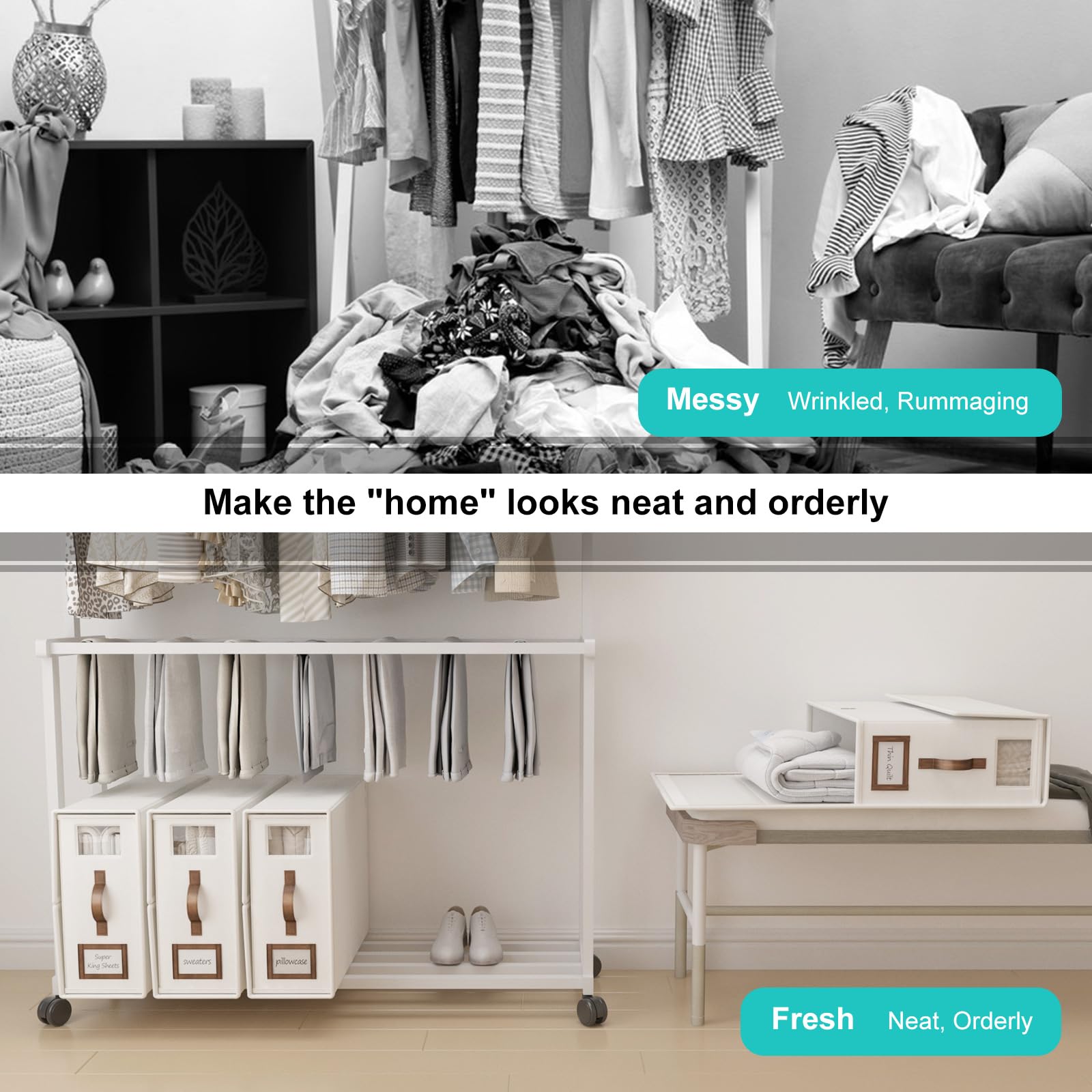 BigPonPon 4 Pack Bed Sheet Organizers and Storage,Foldable Sheet Organizer for Linen Closet(Super King Size),Linen Bedding Stora