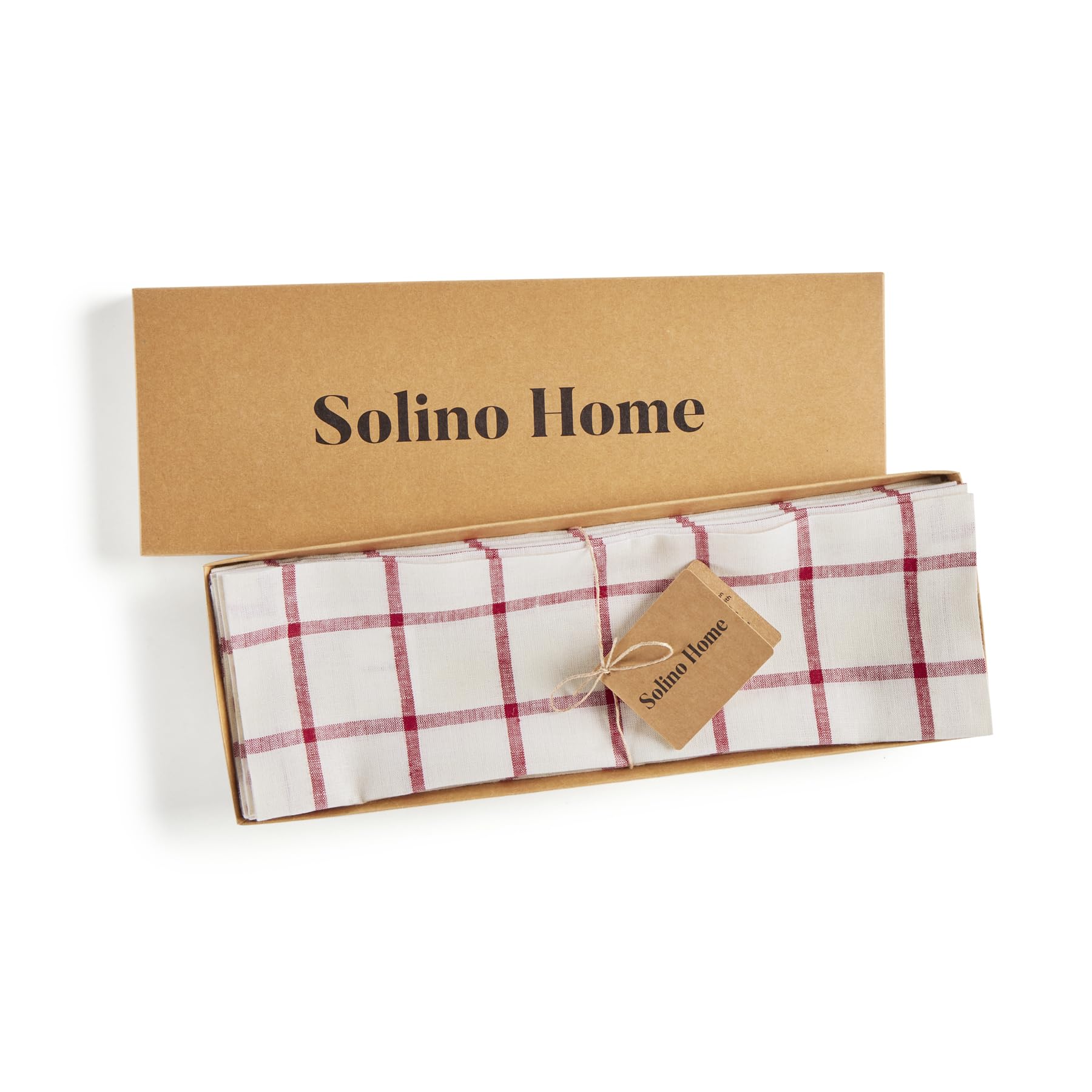 Solino Home Plaid Linen Placemats Set Of 4-100% Pure Linen Tofu And Red Check Placemats 19'' L X 14'' W Inch - Machine Washable