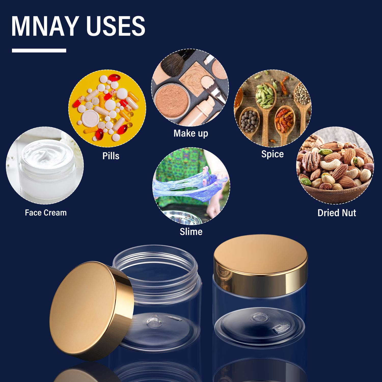 16 Pieces 2 Oz Plastic Jars With Lids Gold Plastic Containers Round Clear Leak Proof Cosmetic Container Jars For Lotions Ointmen