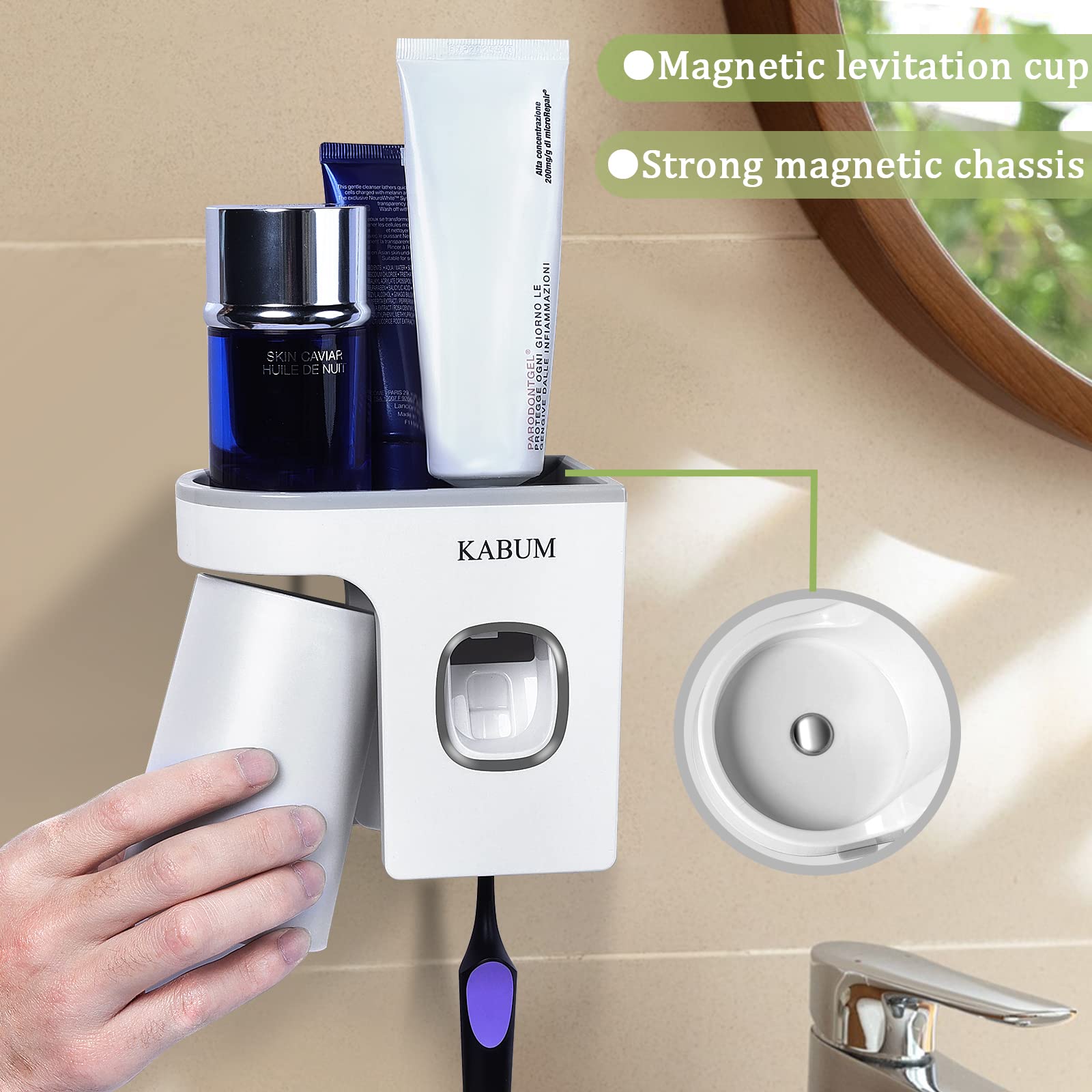 Kabum Toothbrush Holders For Bathrooms Toothpaste Dispenser - Cup Automatic Toothpaste Squeezer Wall Mounted, Toothbrush And Too