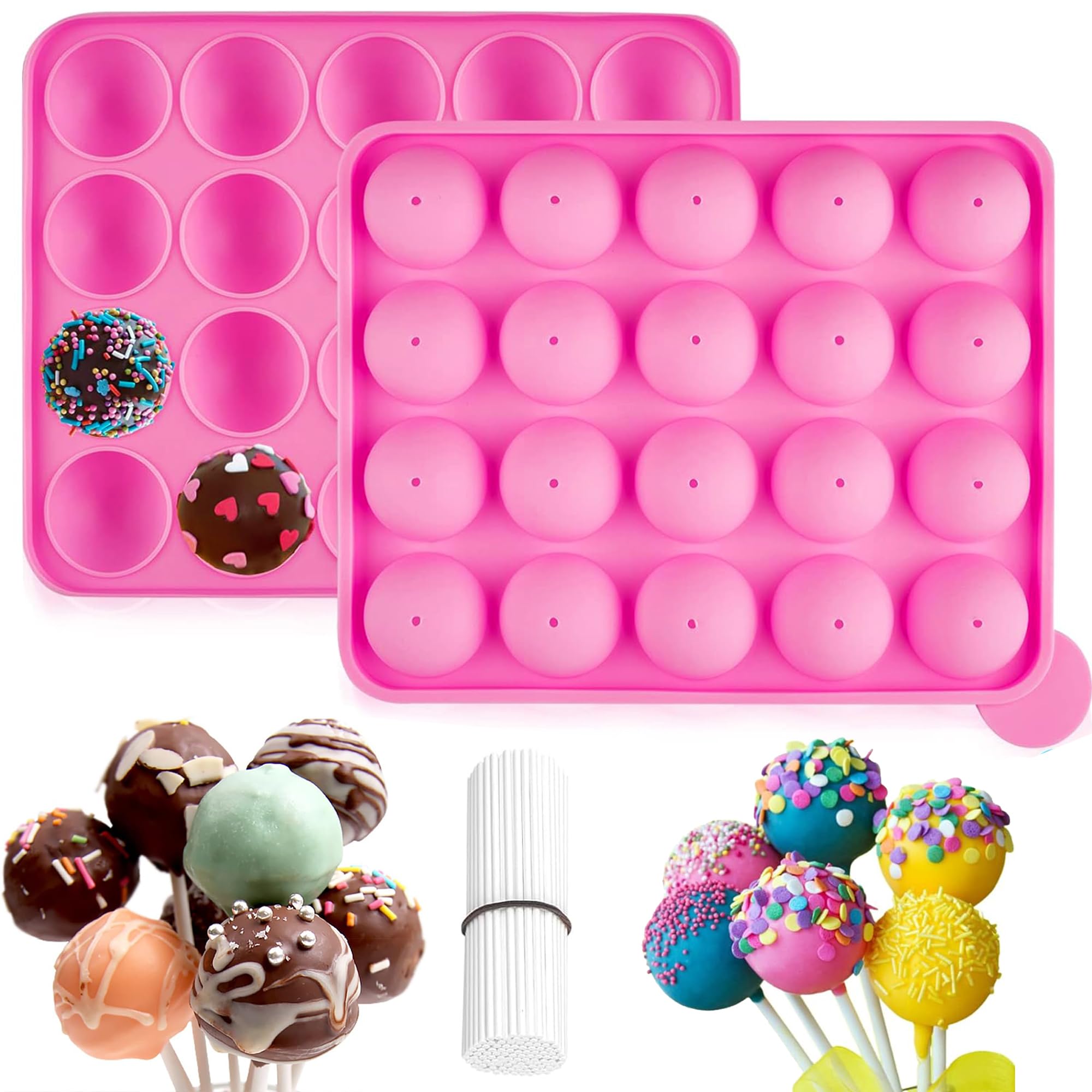 Emousport 20 Holes Silicone Non-Stick Cake Pop Kit Silicone Lollipop Mold Cake Mold Baking Chocolate Ice Lattice Bakeware Mould