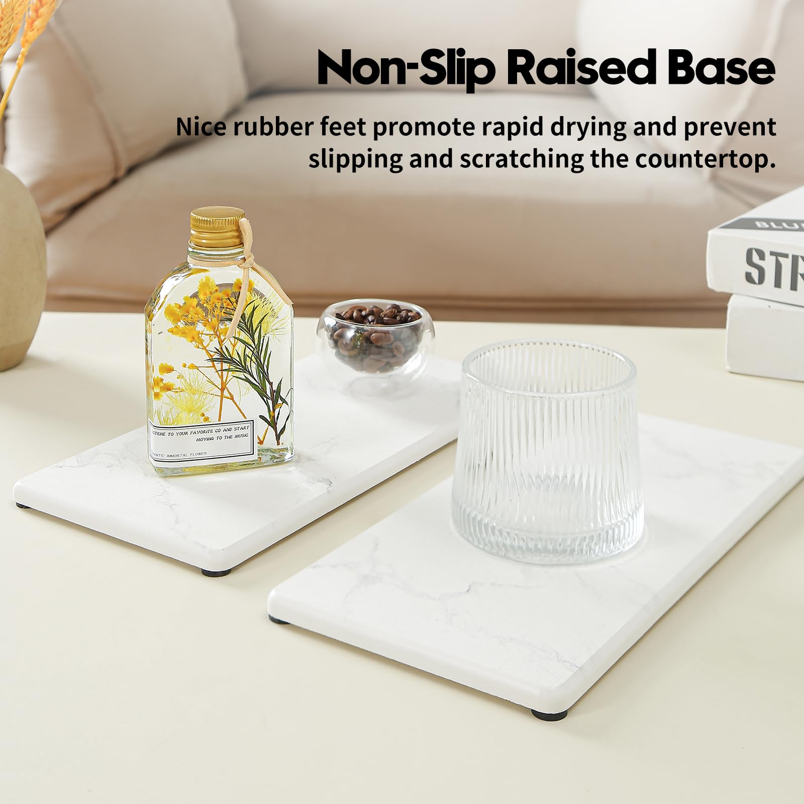 2PCS 10x 5 Large Bathroom Sink Vanity Trays, Water Absorbing Diatomite Stone Quick Drying Mat for Kitchen Counter, Dish Rack Dis