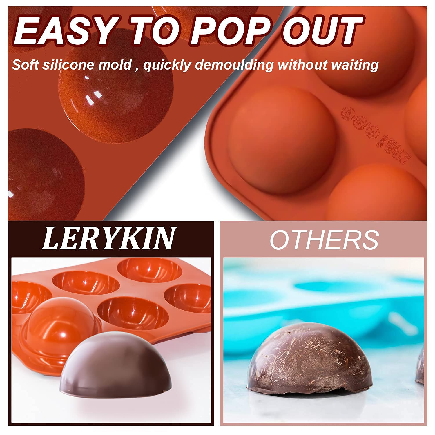 Lerykin 6 Holes Medium Semi Sphere Silicone Molds, 3 Packs Half Sphere Silicone Baking Molds For Making Chocolate, Cake, Jelly,