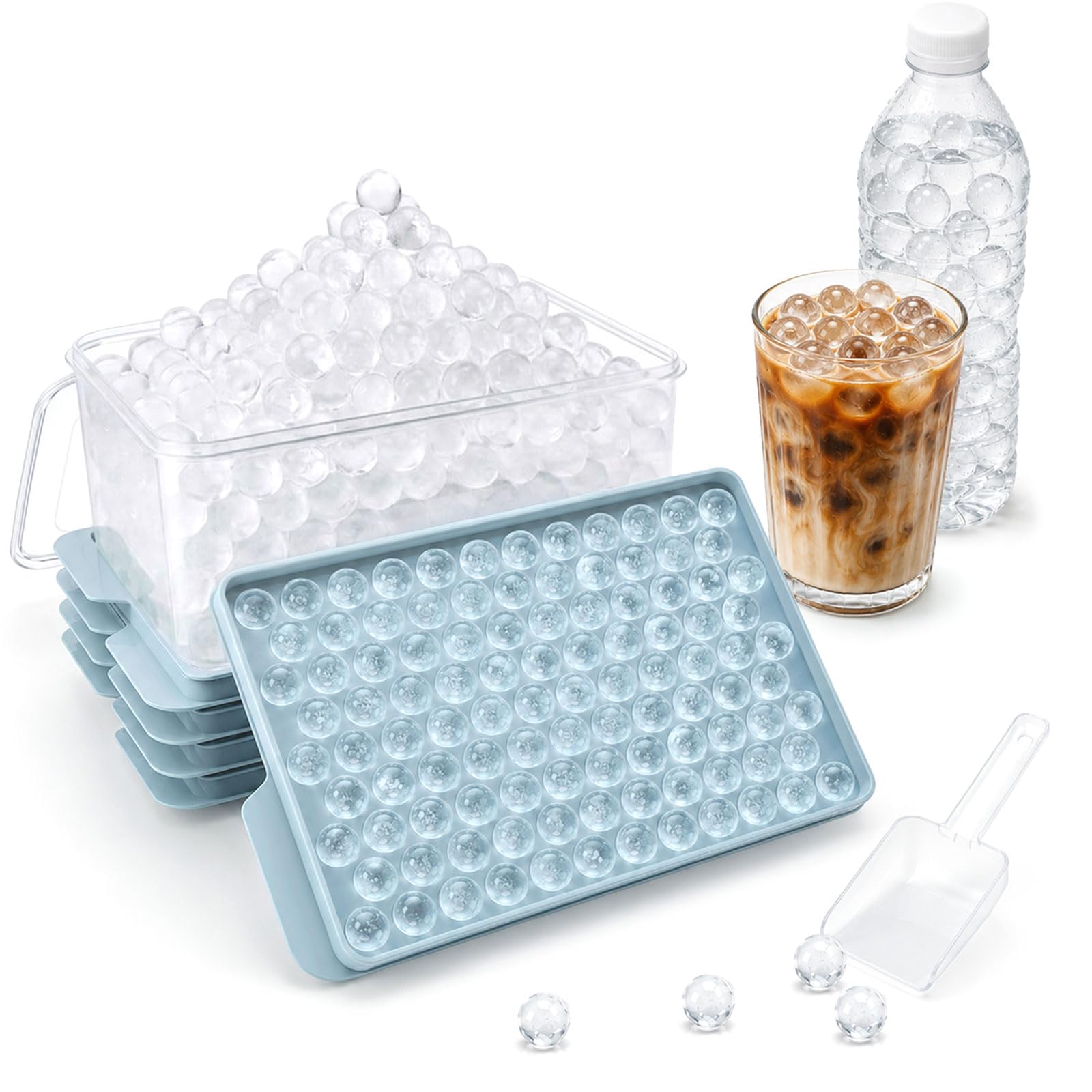 Mini Ice Cube Trays with Lid & Bin, Tiny Pebble Ice Balls for Coffee