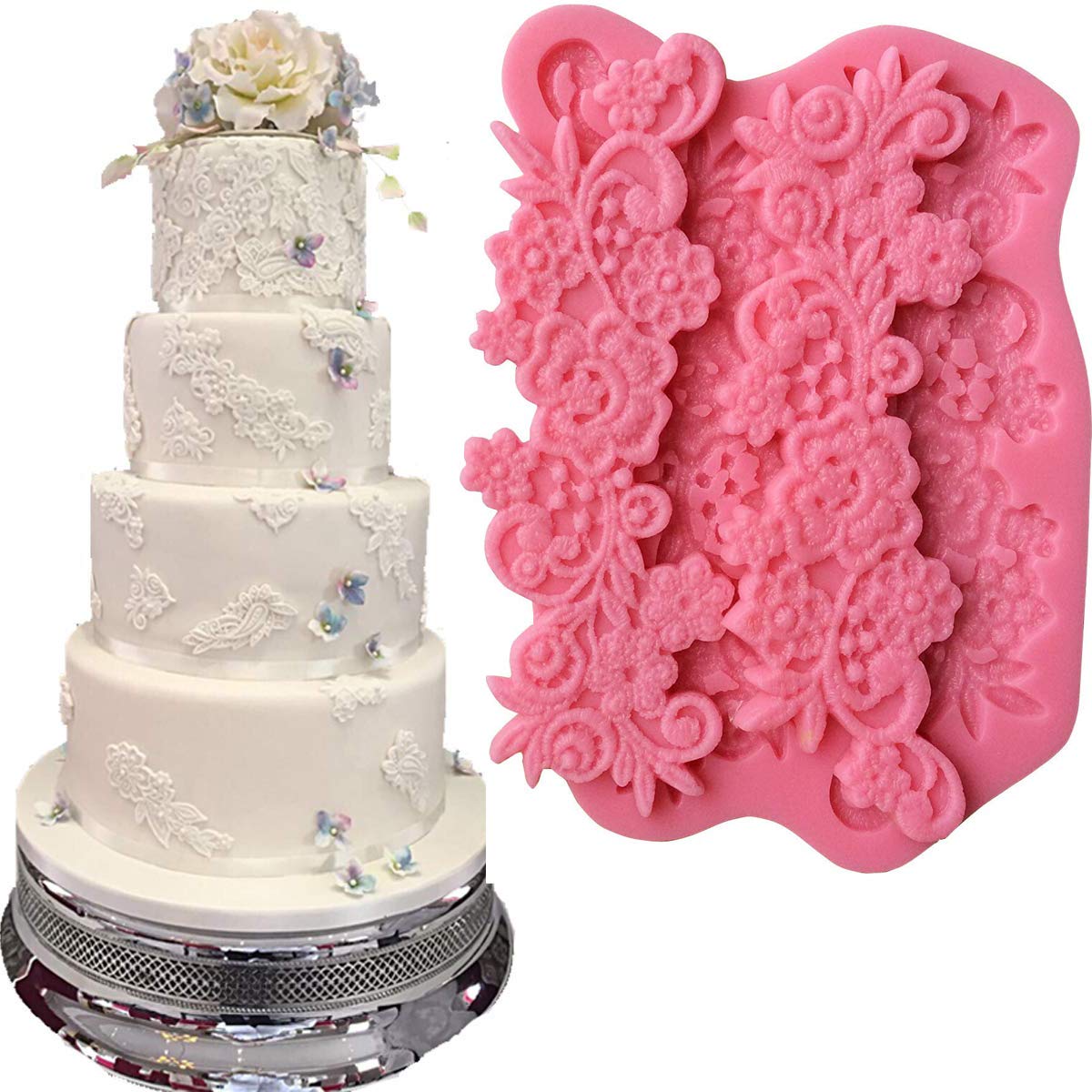 Anyana Flower Sugar Edible Vine Royal Lace Wedding Cake Silicone Embossing Mould Fondant Impression Mat Decorating Medallion Mol