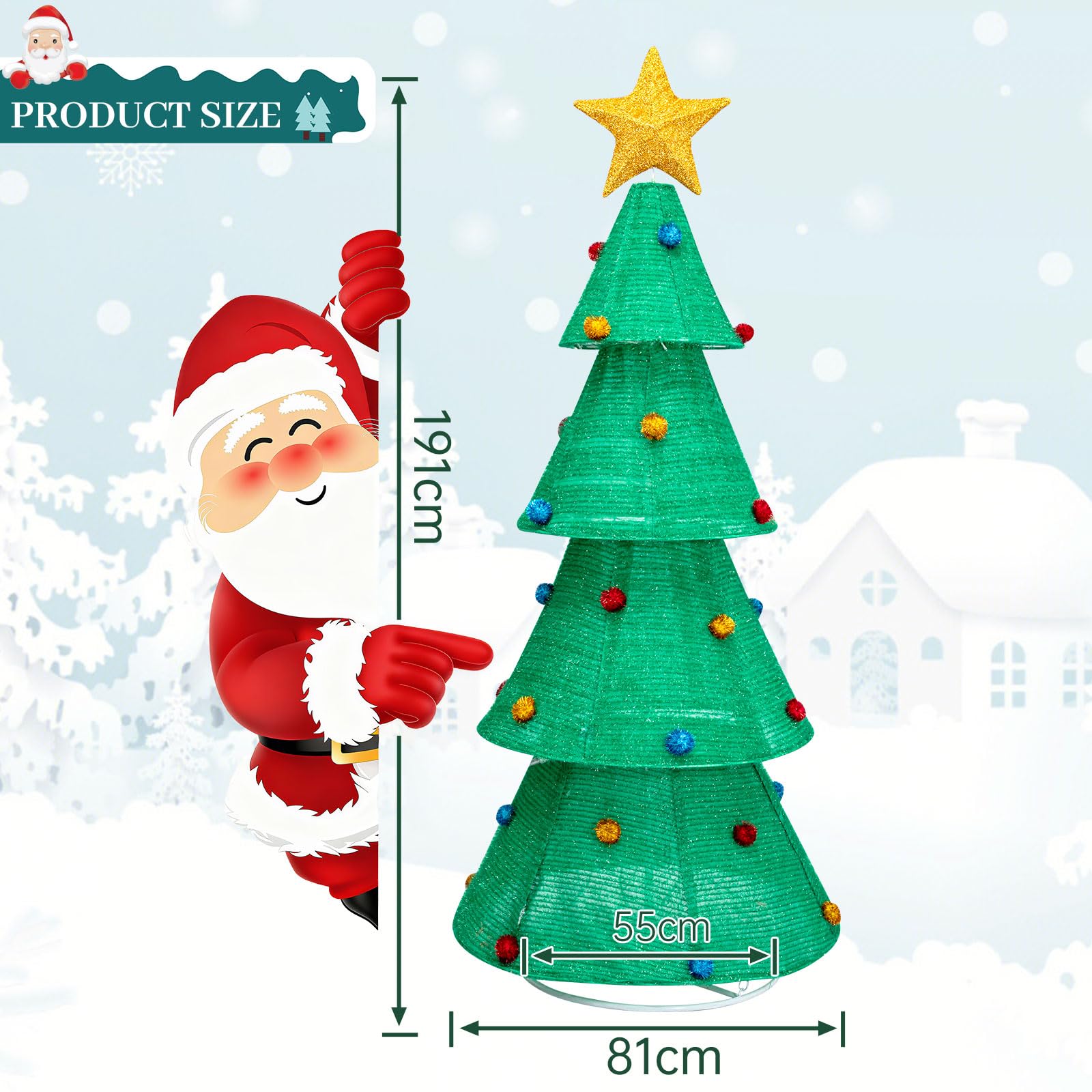 6.2 FT Pre-Lit Pop-up Christmas Tree, Indoor/Outdoor Pre-Lit Xmas Tree with 210 LED Lights, Collapsible Holiday Christmas Decora