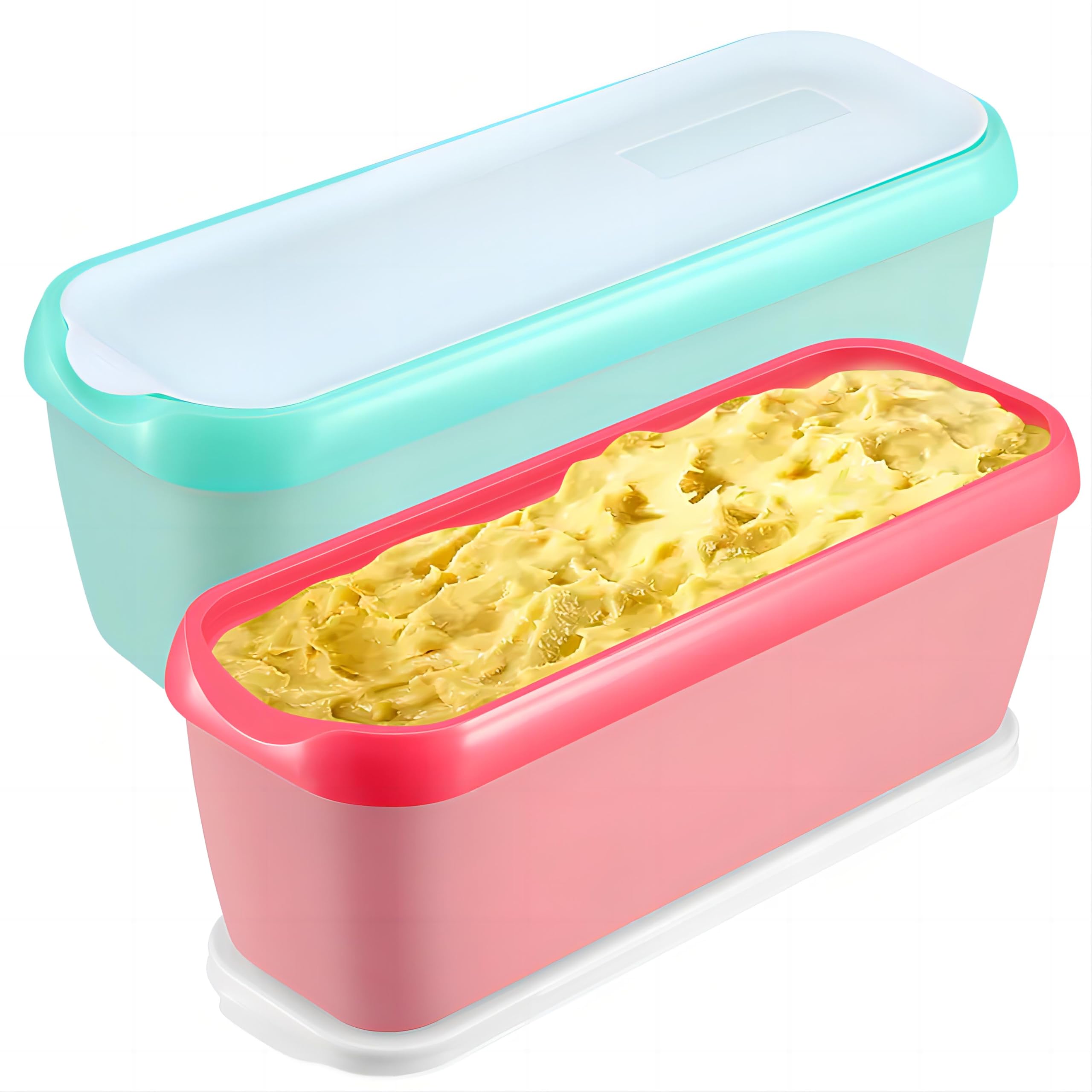 Boxdljh Ice Cream Containers Set Of 2, 1.5 Quart Ice Cream Tub, Reusable Homemade Ice Cream Tubs With Stackable Freezer Storage 