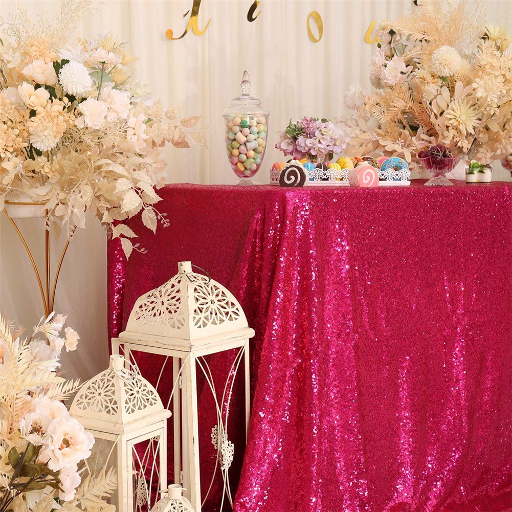 Eternal Beauty Sequin Tablecloth, 50X80 Rectangle Sequin Tablecloth For Party Cake Dessert Table Exhibition Events,Hot Pink