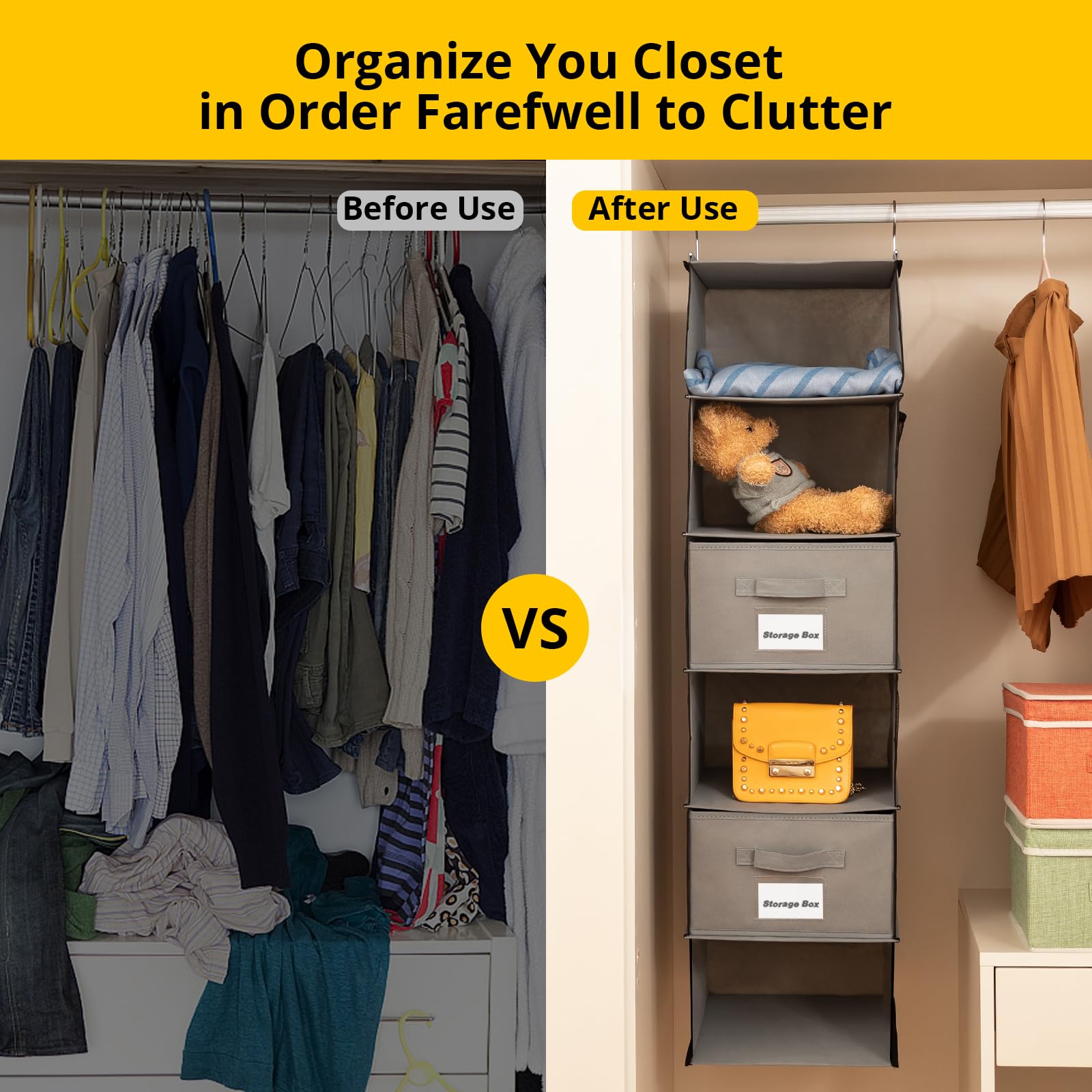 Brilliantjo 2 Pack 6 Shelves Hanging Closet Organizer With 2 Drawer, Hanging Storage With 4 Side Pockets For Clothes Shoes, 43.5