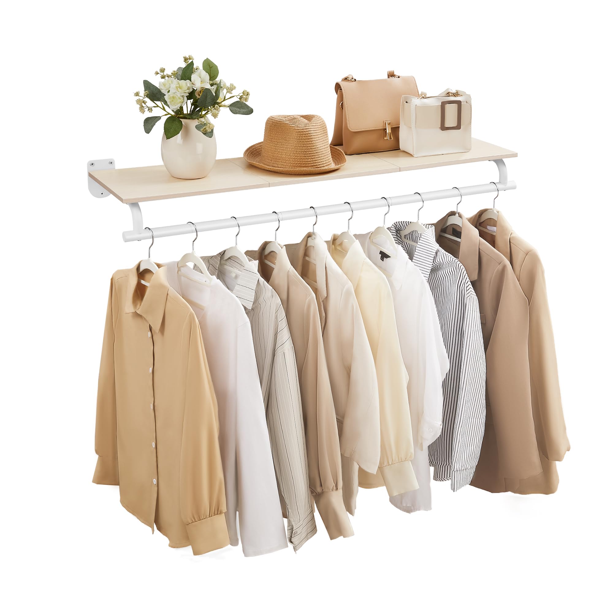 Songmics Clothes Rack With Top Shelf, Wall Mounted Clothing Rack, With Hanging Rod, Loads Up To 132 Lb, 11 X 42.9 X 5.2 Inches,
