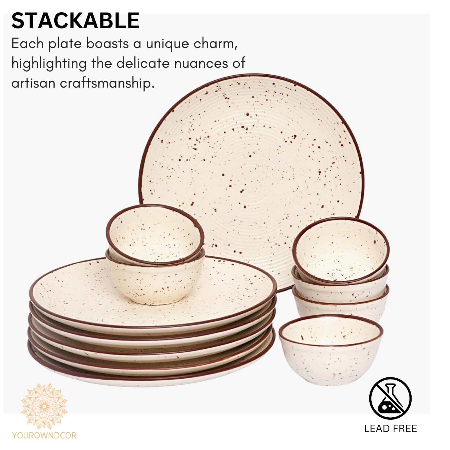 Yourowndcor Sophisticated Ceramic Floral Dinnerware Collection Set Of 12 Pieces (6 Plates 10.6 Inch, 6 Bowls/Katori 4.3 Inch) |