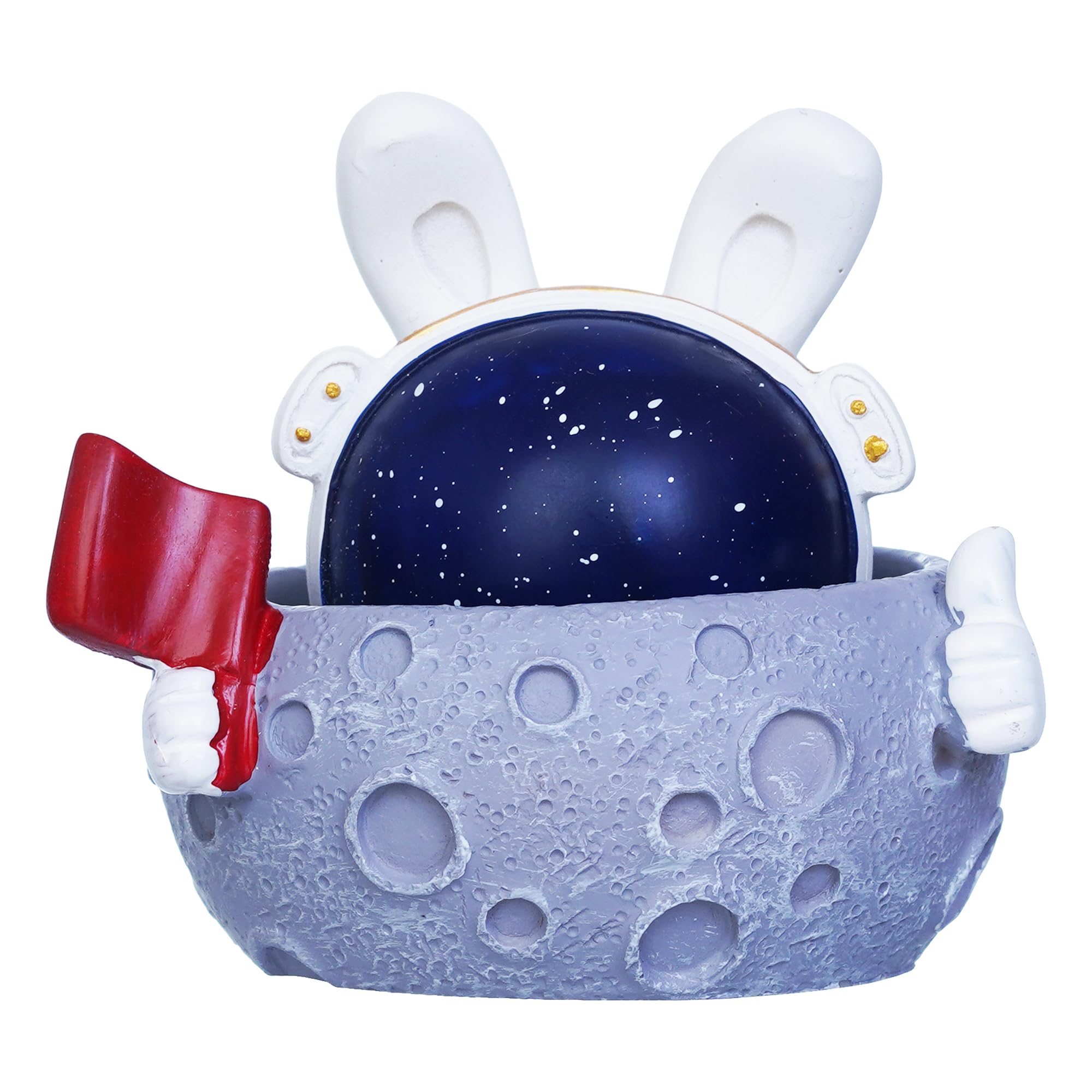 Ecraftindia Rabbit Astronaut Miniature Statue On Moon Shaking Head With Red Flag Decorative Showpiece For Home Decor Living Room