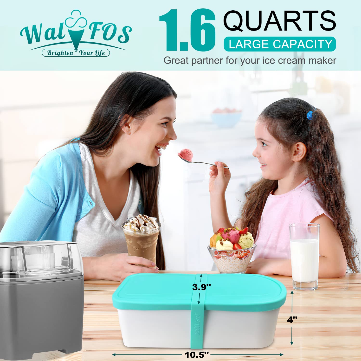 Walfos Ice Cream Containers - 1.6 Quart Each, Reusable Homemade Ice Cream Tubs With Silicone Lids, Stackable Freezer Storage Con