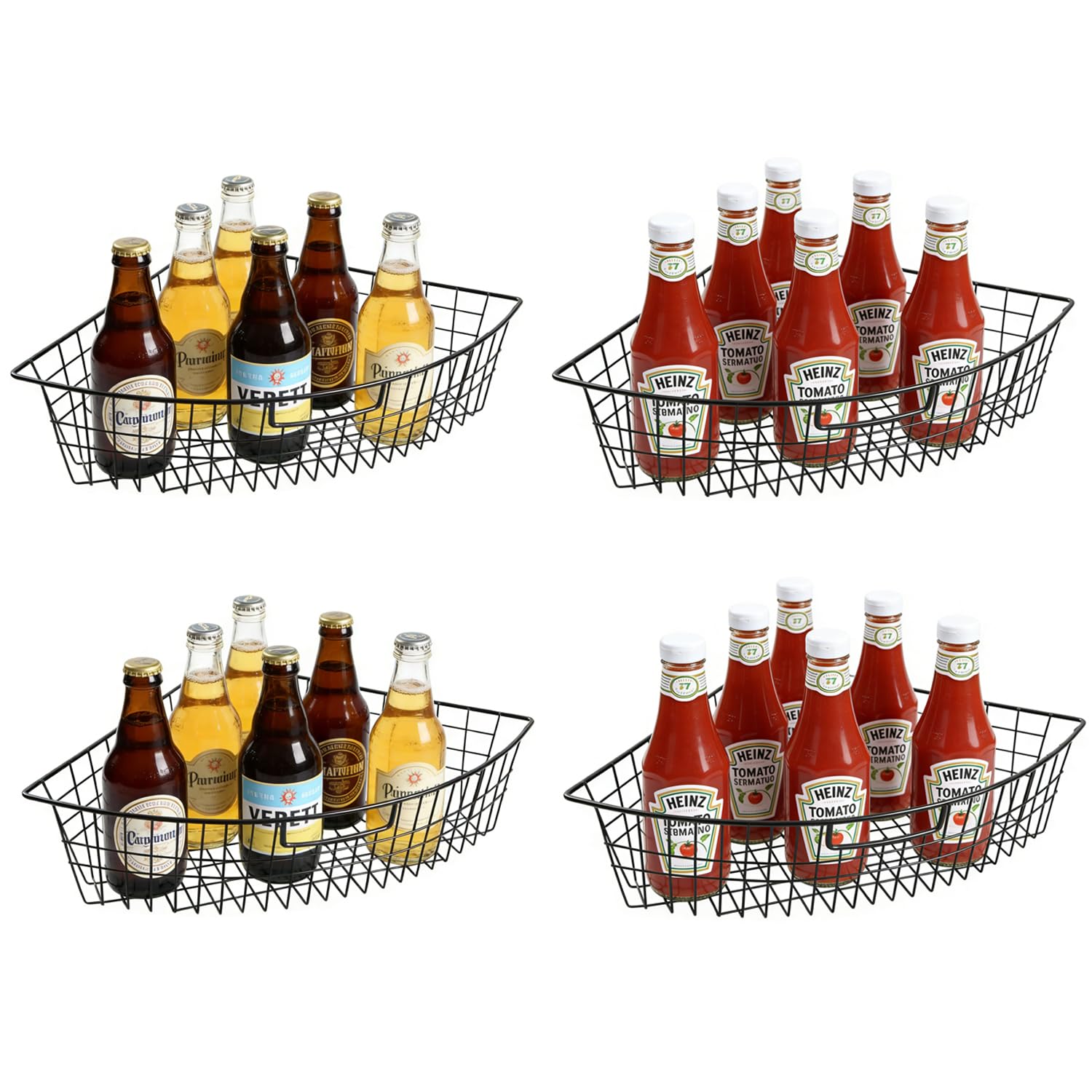 ZHOHO TANT 4 Pack 1/4 Wedge Metal Lazy Susan Organizer Baskets with Handles