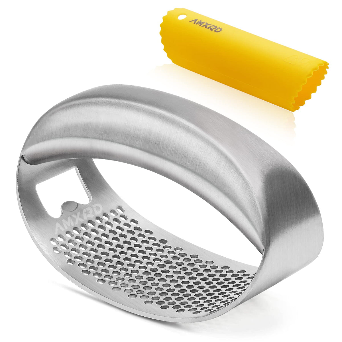 Amxrd Garlic Press Rocker & Silicone Peeler (Random Color), Stainless Steel Garlic Mincer Crusher Squeezer Kitchen Tool, Dishwas