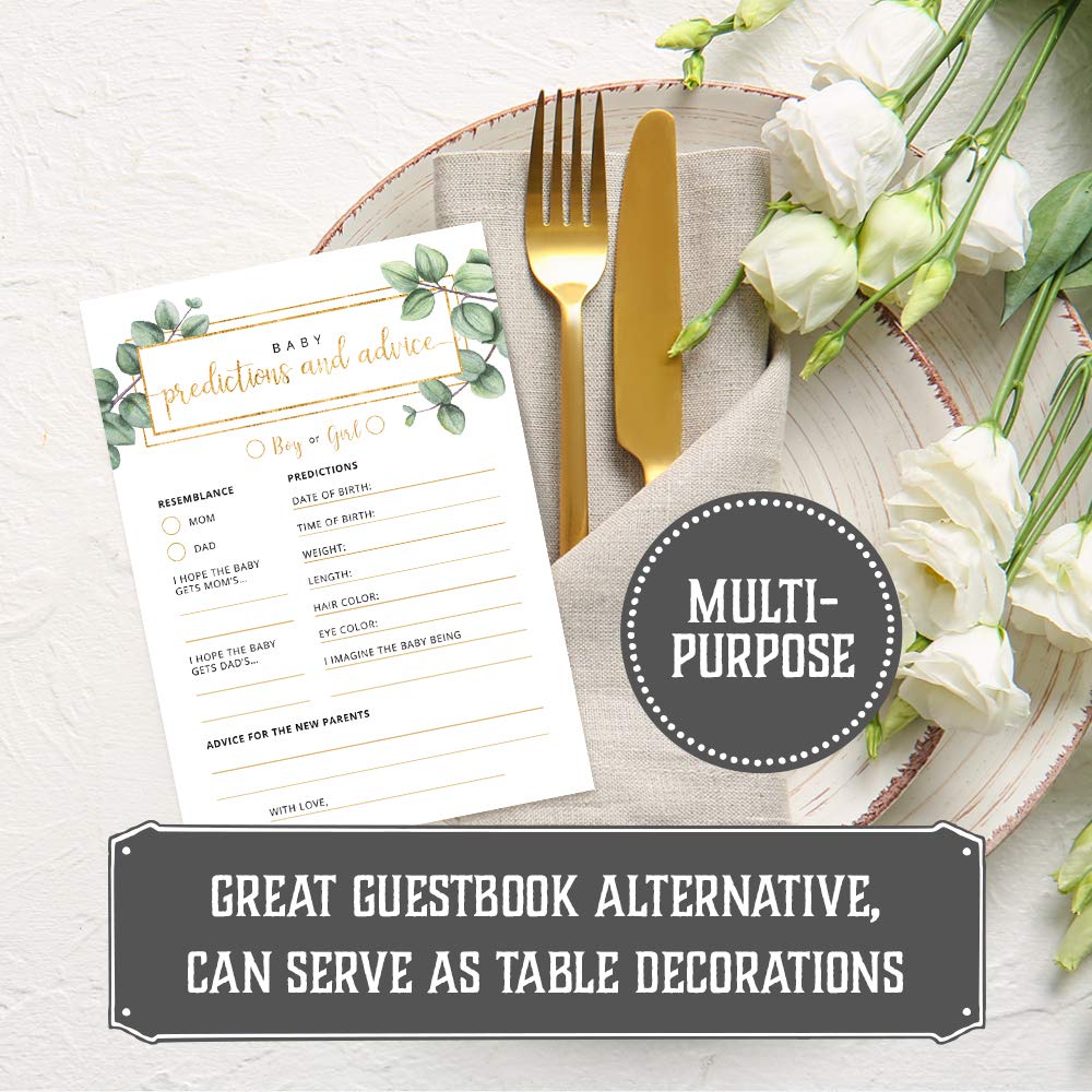 Baby Predictions And Advice Cards - Set Of 50 Double-Sided Baby Prediction Cards For Baby Shower Games Greenery Watercolor Desig