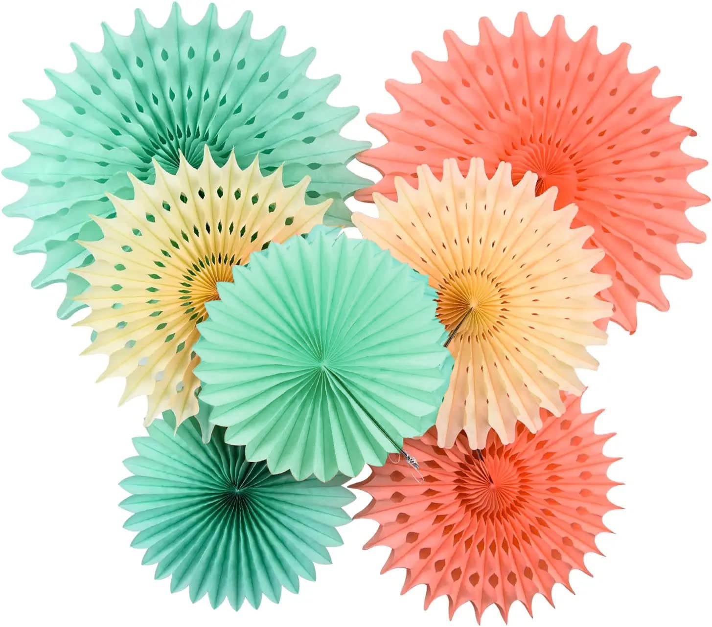 Boho Rainbow Party Decorations/Mint Peach Birthday Party Decorations/Mint Peach Baby Shower Decorations/7Pcs Tissue Paper Fan Fl