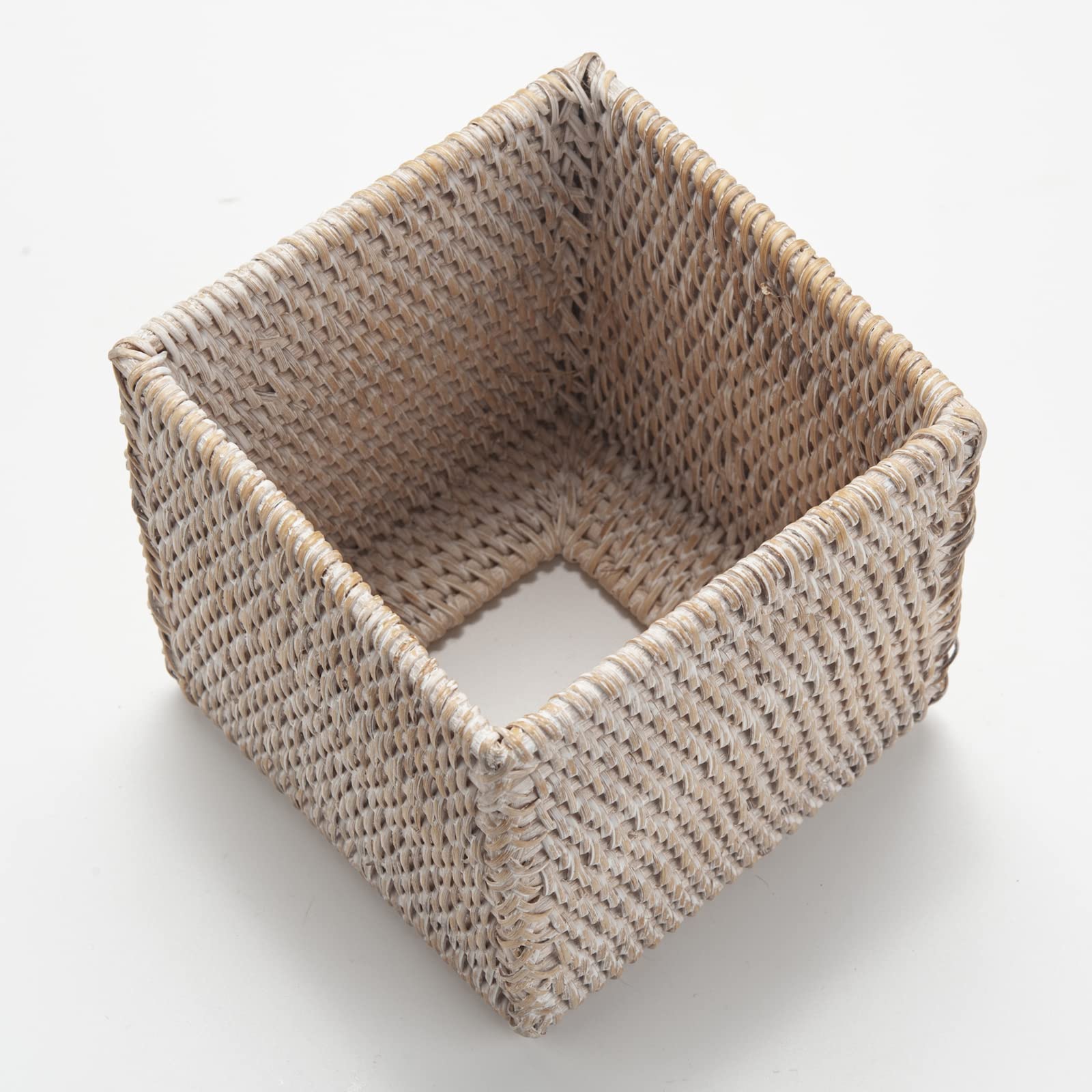 Rattan Tissue Box Cover Natural Woven Facial Napkin Holder Square (White, 5.5X5.5X5.9 Inch)