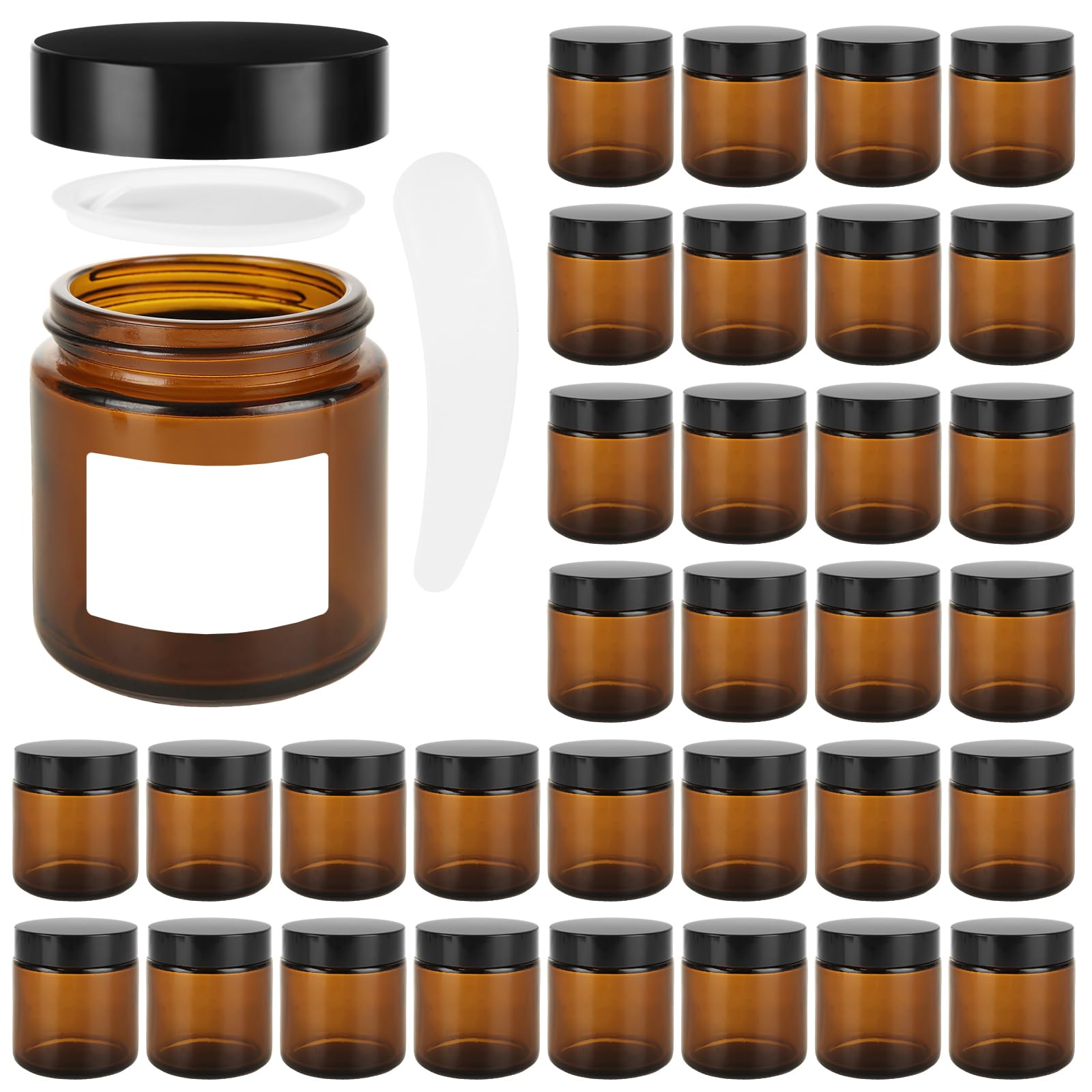 Acrux7 32 PCS 4oz Amber Glass Jars with Lids, Empty Refillable Cosmetic Jar