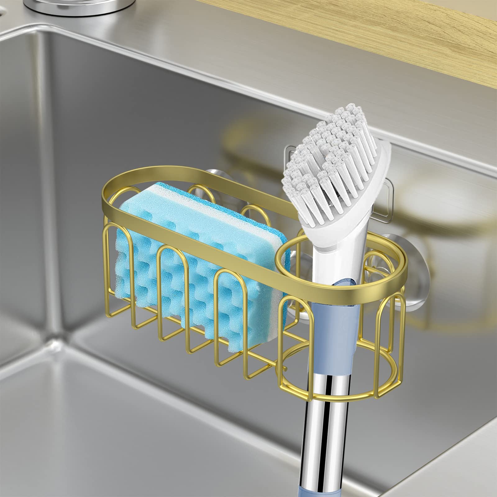 Yazoni 2-In-1 Sponge Holder For Kitchen Sink, Suction Cup Sponge Rack Kitchen Sink Caddy, No Drill Rustproof Kitchen Sink Organi