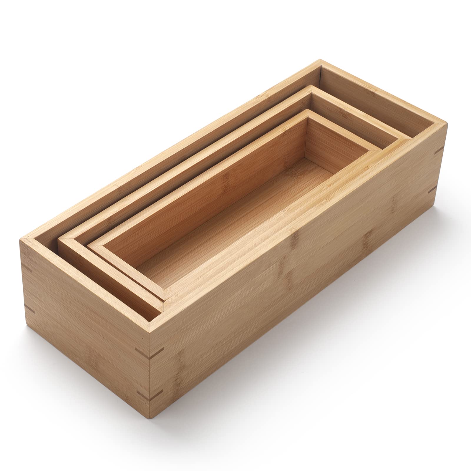 3Pcs Bamboo Bathroom Tray, Bathroom Organizer, Wooden Basket Tray For Counter Toilet Tank Top, Home Decor Wood Box For Toilet Pa