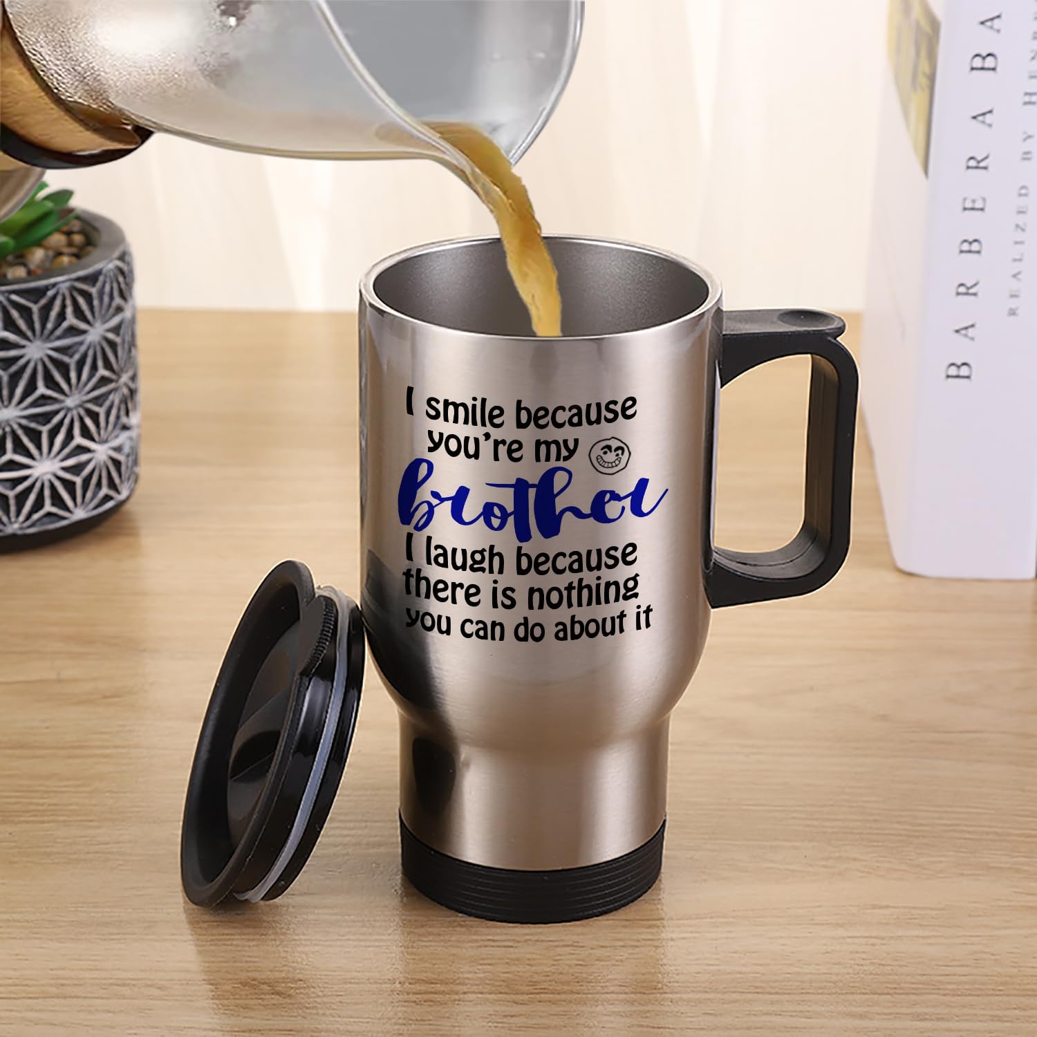 Travel Mugs I Smile Because You'Re My Brother Funny Gifts For Brother 14Oz Silver Mugs