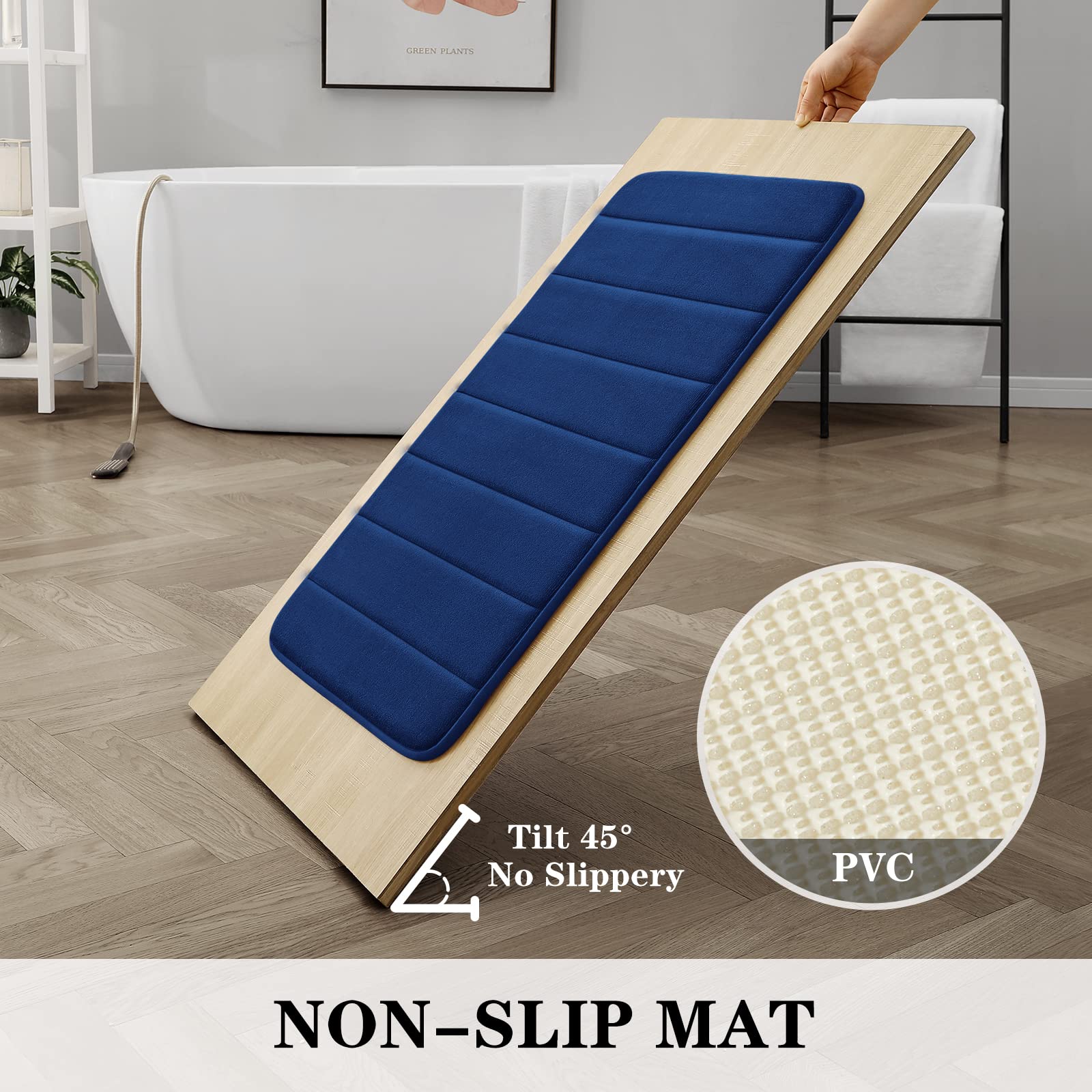 Bysure Bathroom Rugs Sets 2 Piece, Memory Foam Non Slip Extra Soft Absorbent Machine Washable Toilet Bath Mats (Navy Blue, 20X32