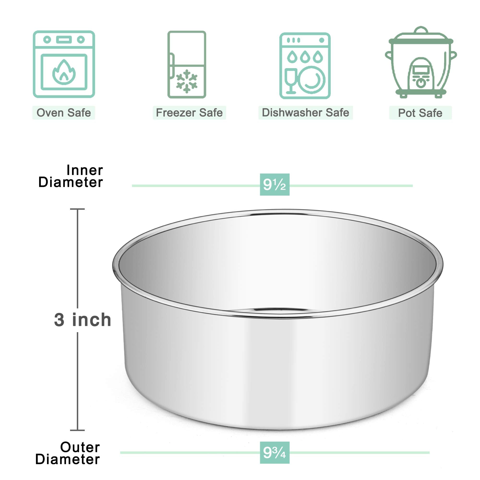9 X 3 Inch Round Cake Pans, E-Far Stainless Steel Deep Cake Baking Pan For Layer Cake Chiffon Cheesecake, Healthy Metal Cake Tin