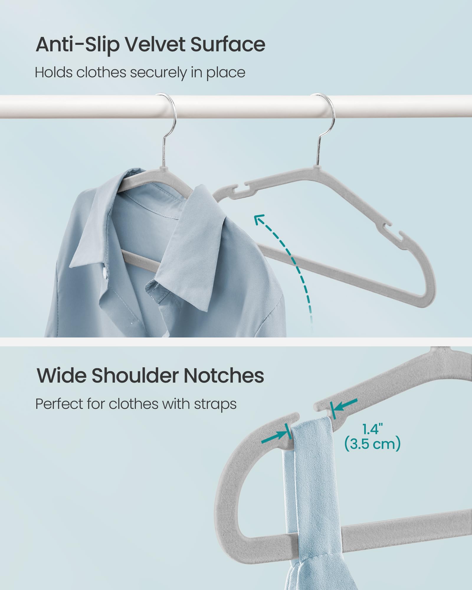 Songmics Kids Hangers 50 Pack, 13.8 X 7.9 Inches, Baby Hangers For Closet, Non-Slip Velvet Hangers, Childrens Hangers, Space-Sav