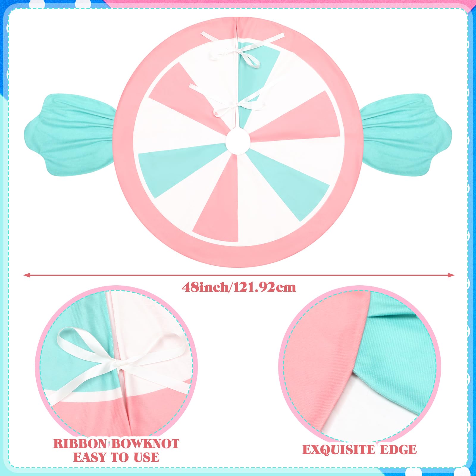 Yeyeplum 48 Inch Candy Christmas Tree Candy Cane Tree Skirt Mat Candyland Christmas Decorations for Candyland Party Decoration X