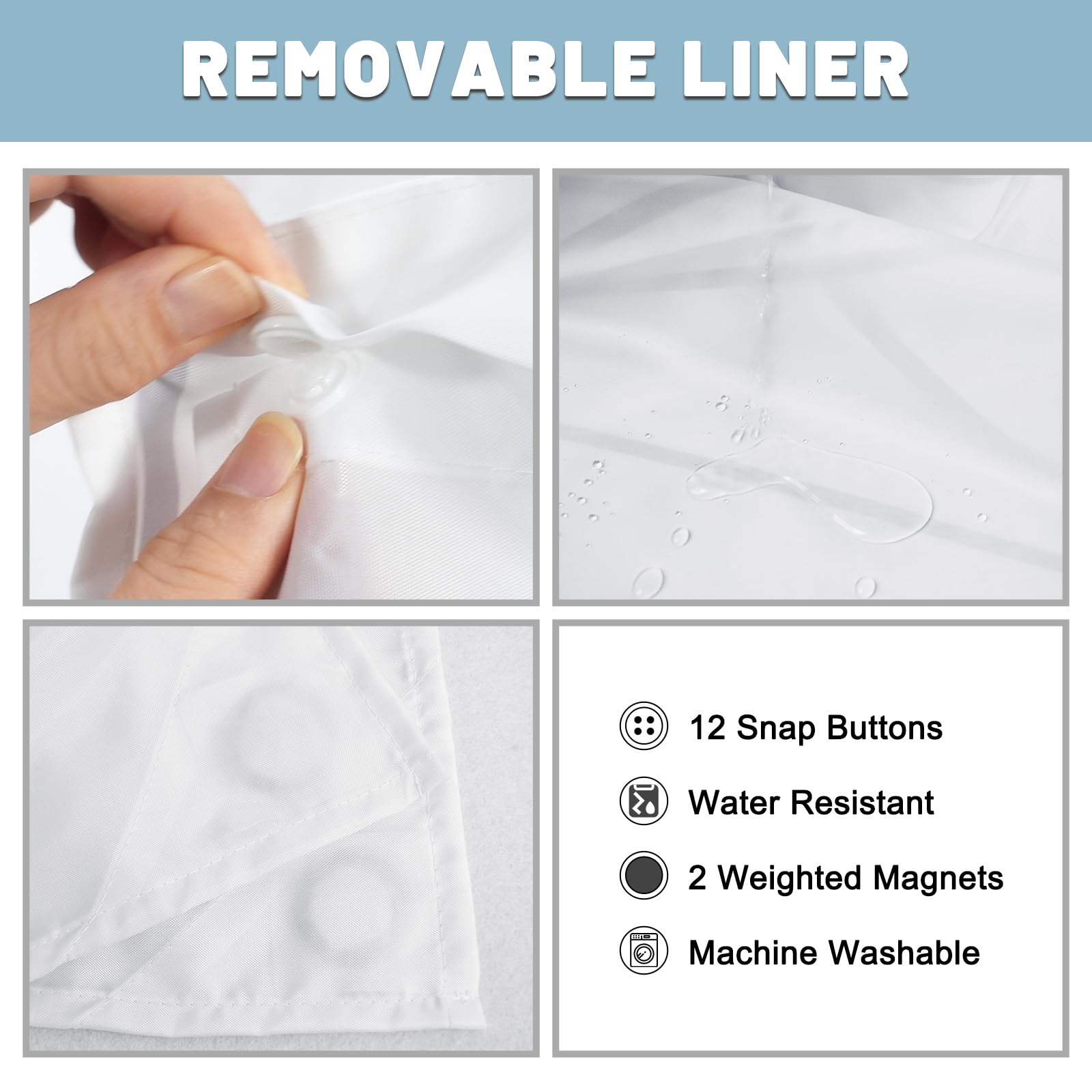LXBNI No Hook Ombre Blue Striped Shower Curtain with Snap in Fabric Liner Set - Hotel Shower Curtain and Liner Set with See Through Mesh Top Window Machine Washable  71x74 INCH