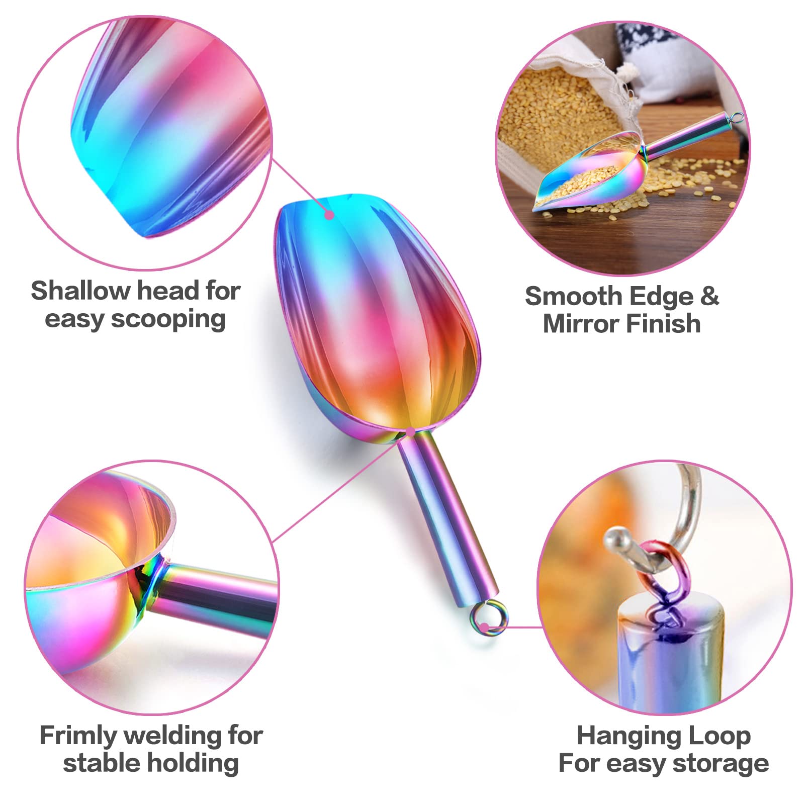 Teamfar Ice Scoop, 5Oz Stainless Steel Canister Small Ice Candy Scoop For Kitchen Dispenser Buffet Jars, Healthy & Sturdy, Multi