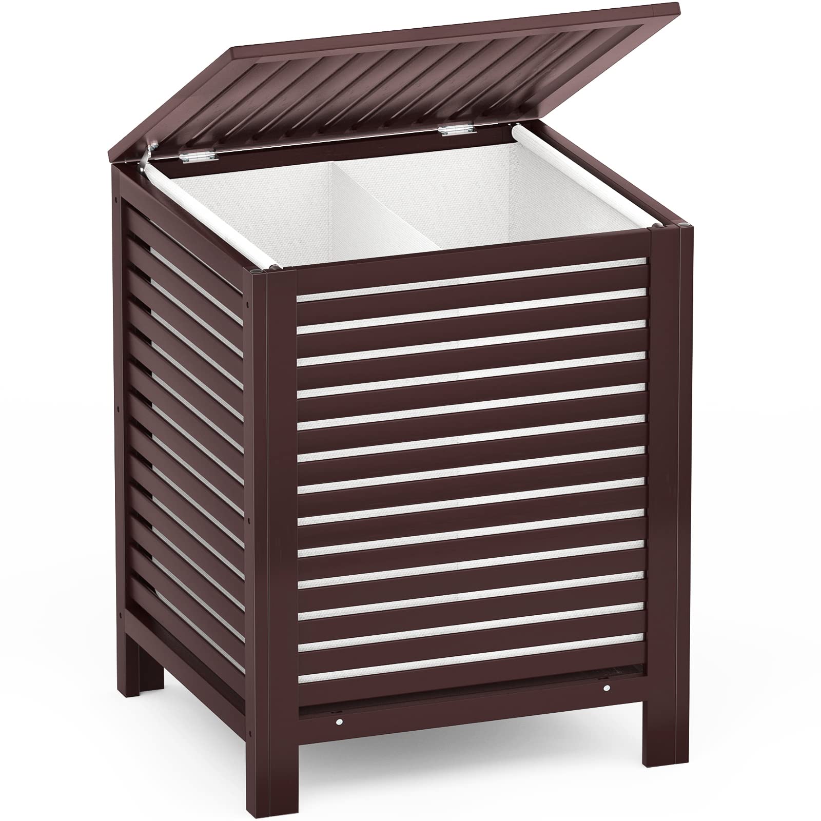 Homykic Bamboo Laundry Hamper, With Lid And Removable Liner Bag, 2-Section 120L, Large Raised Basket Sorter   For Clothes, Bathr