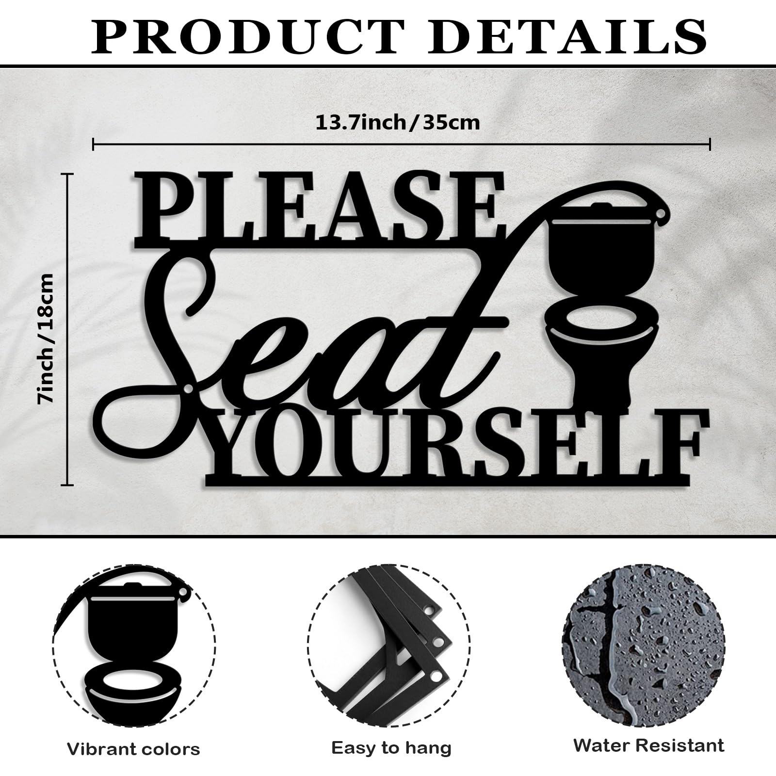 Bathroom Metal Wall Decor, Please Seat Yourself Sign Funny D  cor Sign for Bathroom, 7X13.7 Black Modern Metal Sign for Hanging