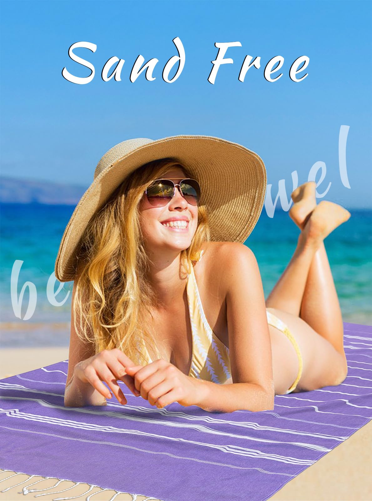 Cabanana Cotton Turkish Beach Towel - Large 39 X 71 Inch Lightweight Oversized Peshtemal Towel, Portable Prewashed Hammam Towel