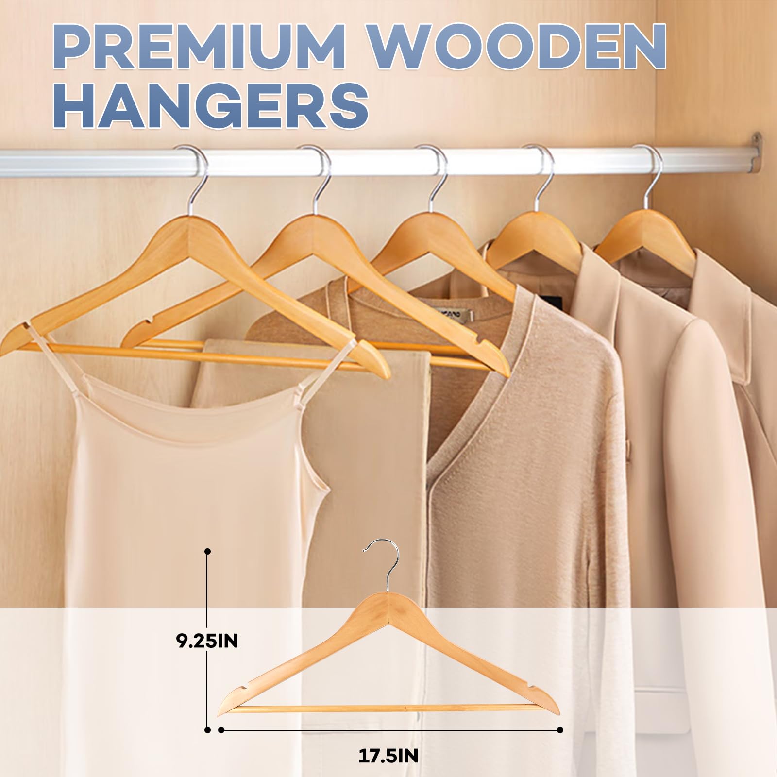 Wooden Hangers 30 Pack, Heavy Duty Wood Hangers For Coats, Suits, Jackets, Closet & Pants Durable Premium Wood Hangers With 360-