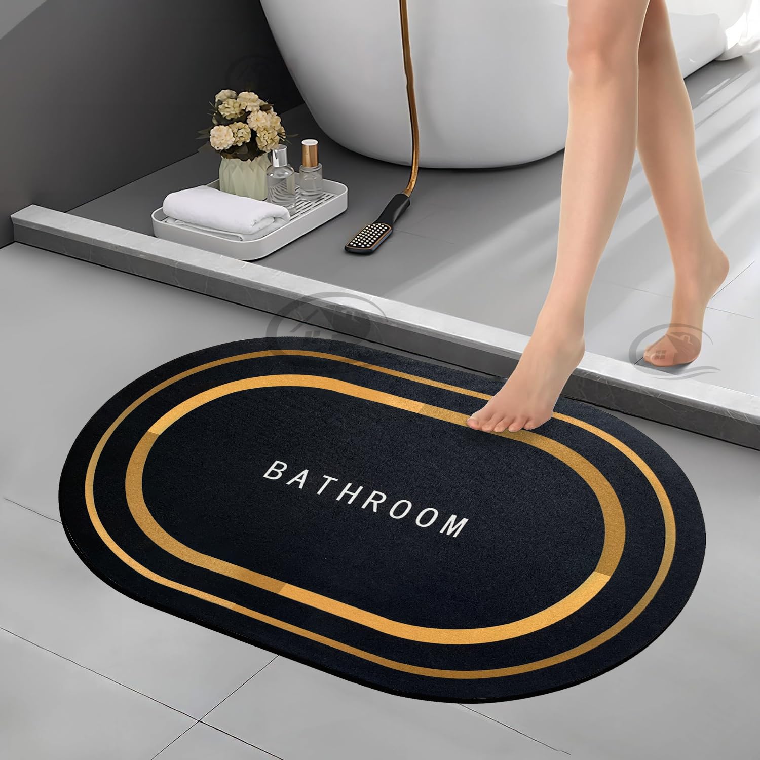Canway 3 Pieces (3.5Mm) AntiSkid Water Soaking Bathroom Print Door Mat, Water Absorbent Mat (40X60Cm) Black