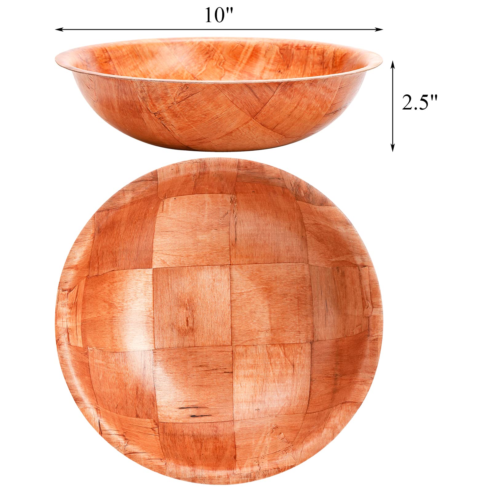 Elsjoy 6 Pack 10 Inch Wooden Woven Salad Bowl, Unbreakable Wood Round Serving Bowl Large Wood Salad Bowl, Reusable Wood Snack Bo