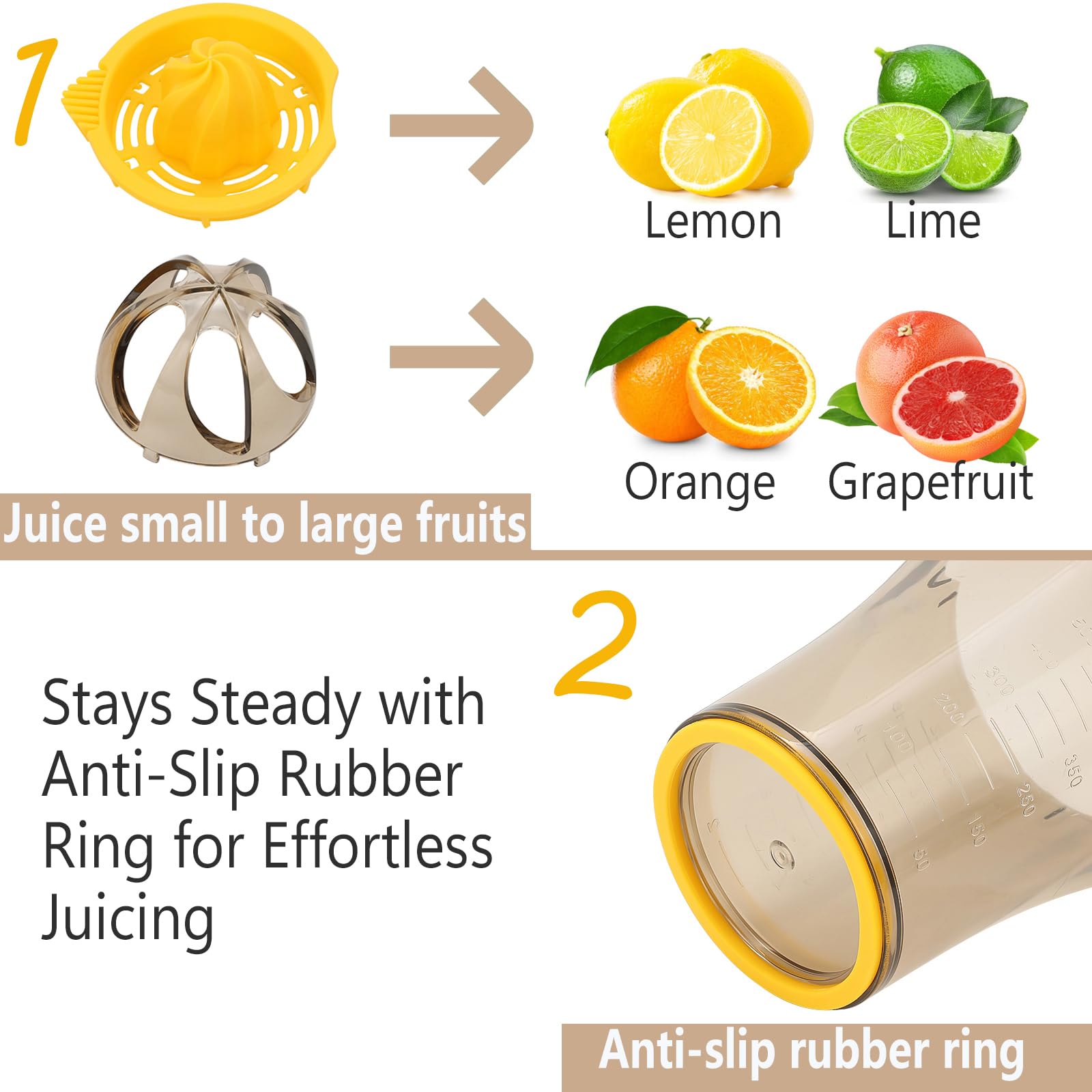 Citrus Orange Juicer Manual Lemon Lime Squeezer, Hand Lemon And Lime Juicer And Reamer With 20 Oz Bowl, 2 Pour Spouts