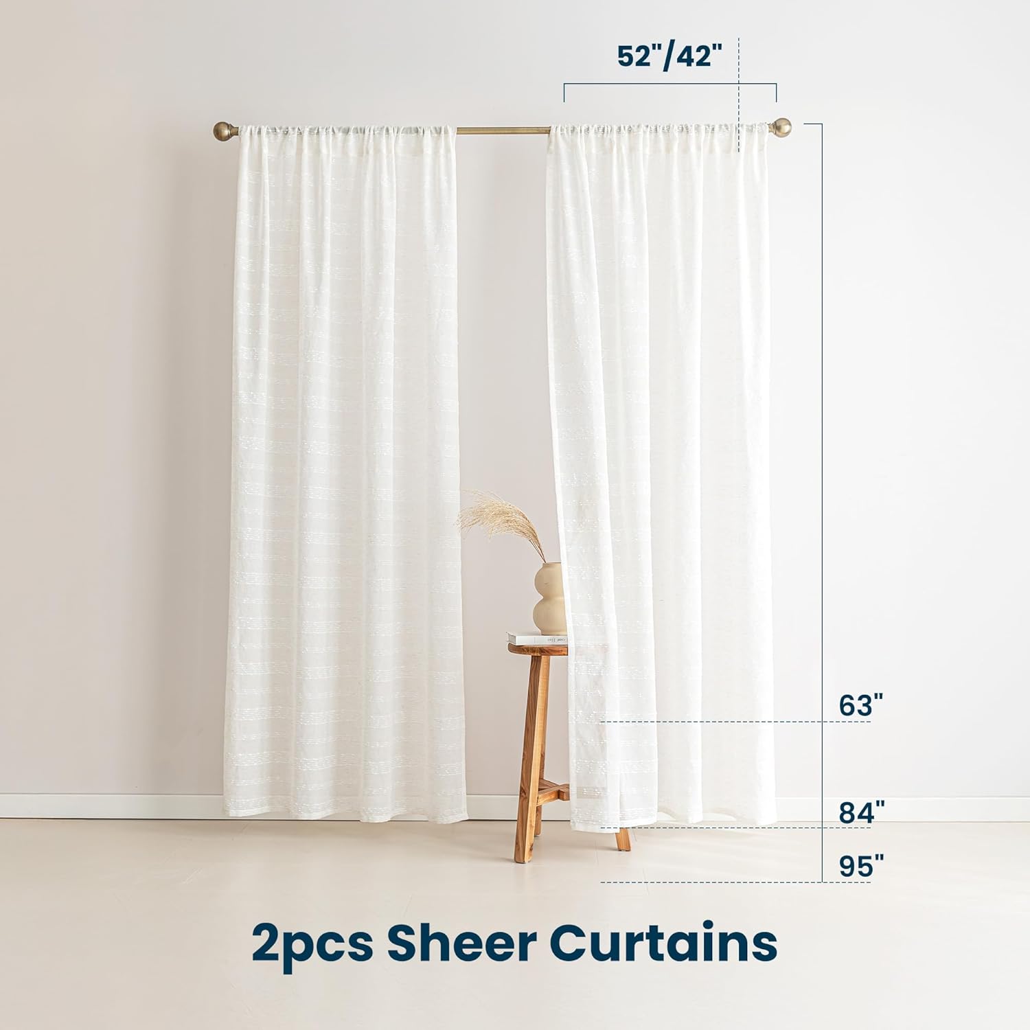 White Farmhouse Washable Semi Sheer Curtains for Living Room & Bedroom