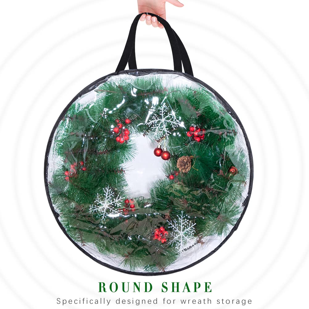2-Pack Christmas Wreath Storage Container 24'', Clear Wreath Storage Bags With Dual Zippers For Xmas Seasonal Thanksgiving Holid