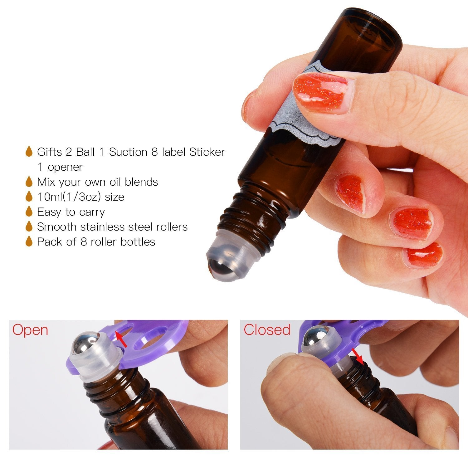 Ulg Roll On Bottles 10Ml Amber Glass Empty Bottles 8 Piece With Stainless Steel Roller Ball 2 Extra Balls 8 Piece Waterproof Lab