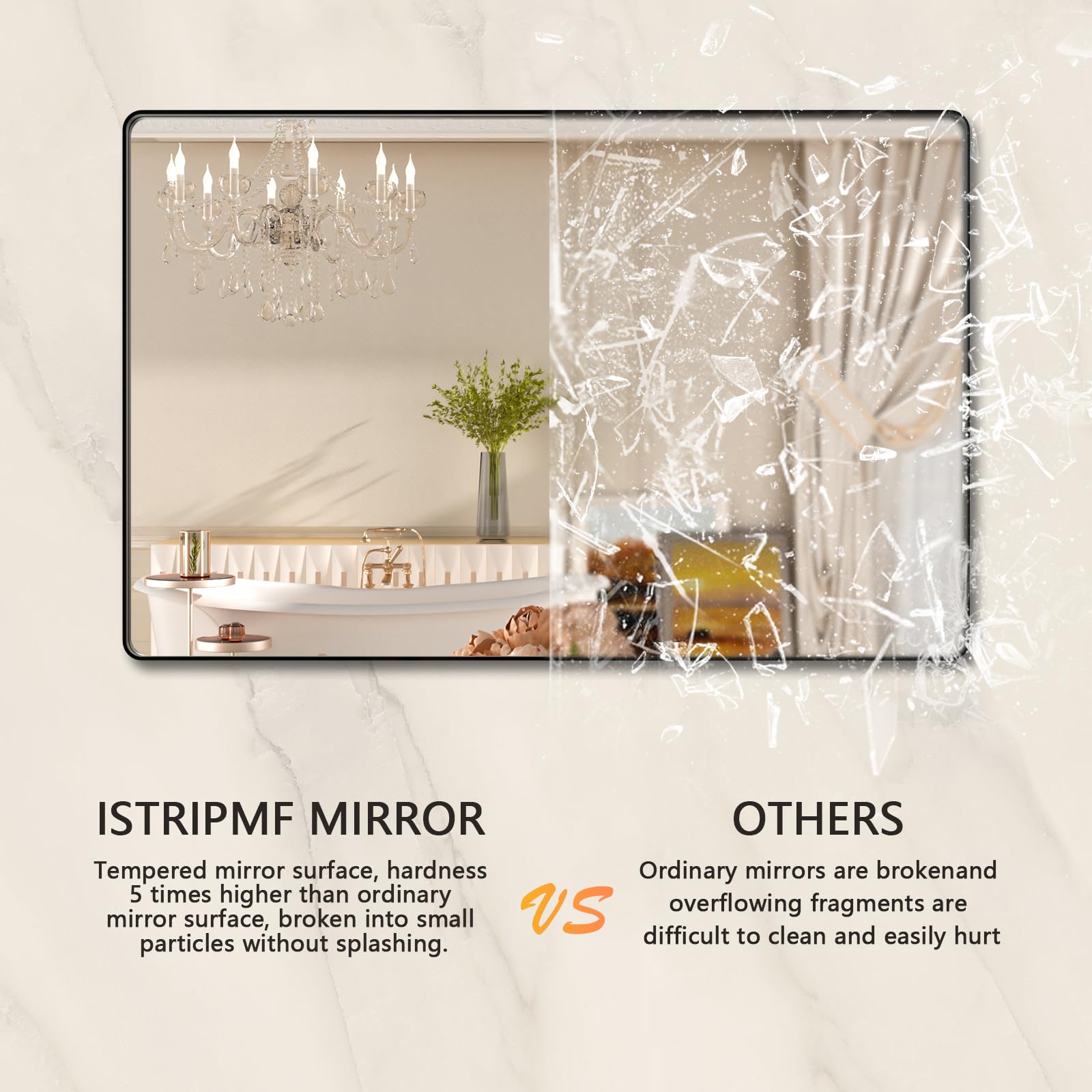 Istripmf Black Mirror For Bathroom 40X32 Inch,Black Metal Frame Vanity Mirror For Wall,Rounded Corner Rectangle Matte Black Mirr