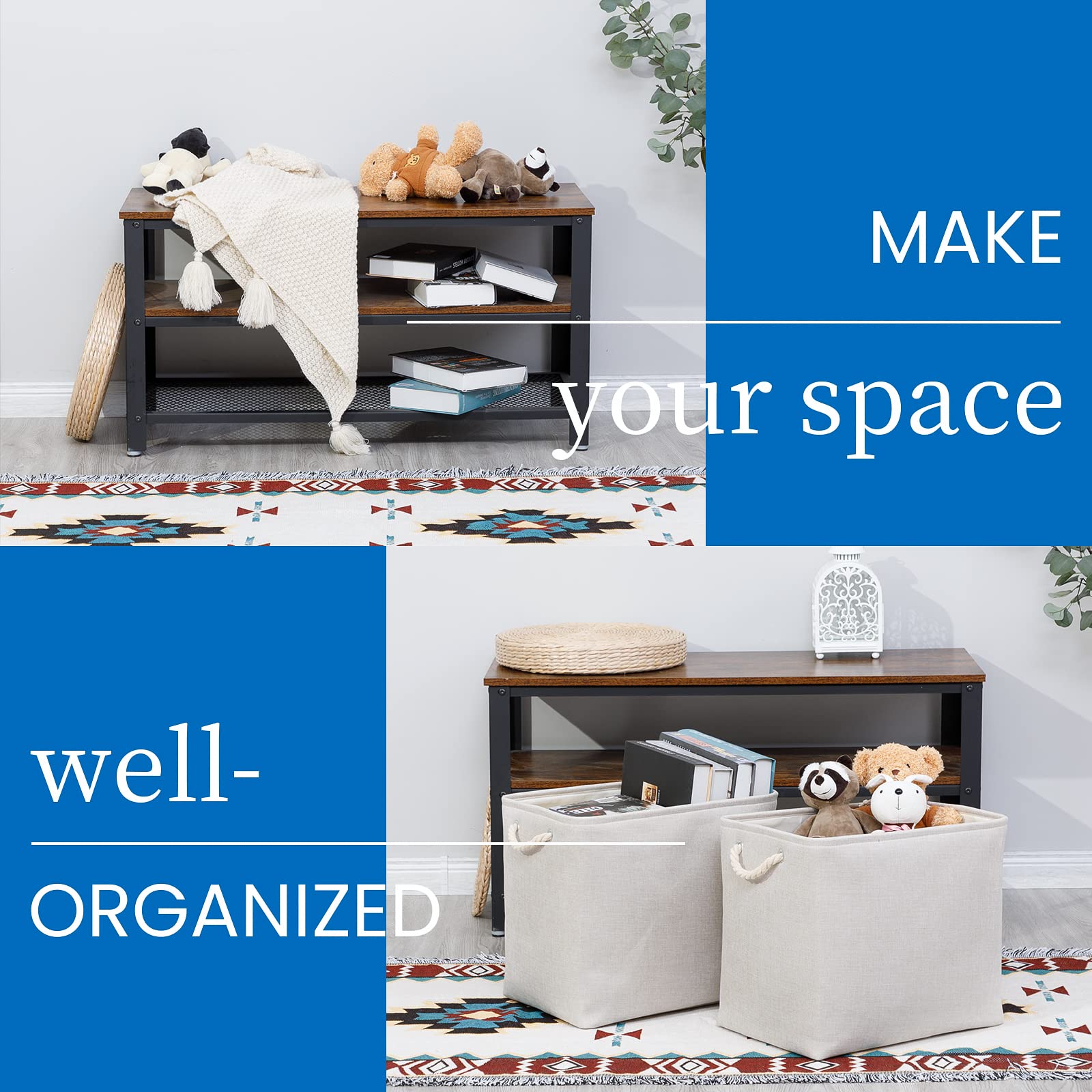 Bidtakay Fabric Beige Baskets Extra Large Organization Baskets For Clothes Set Of 2 Collapsible Storage Bins For Shelves Cabinet